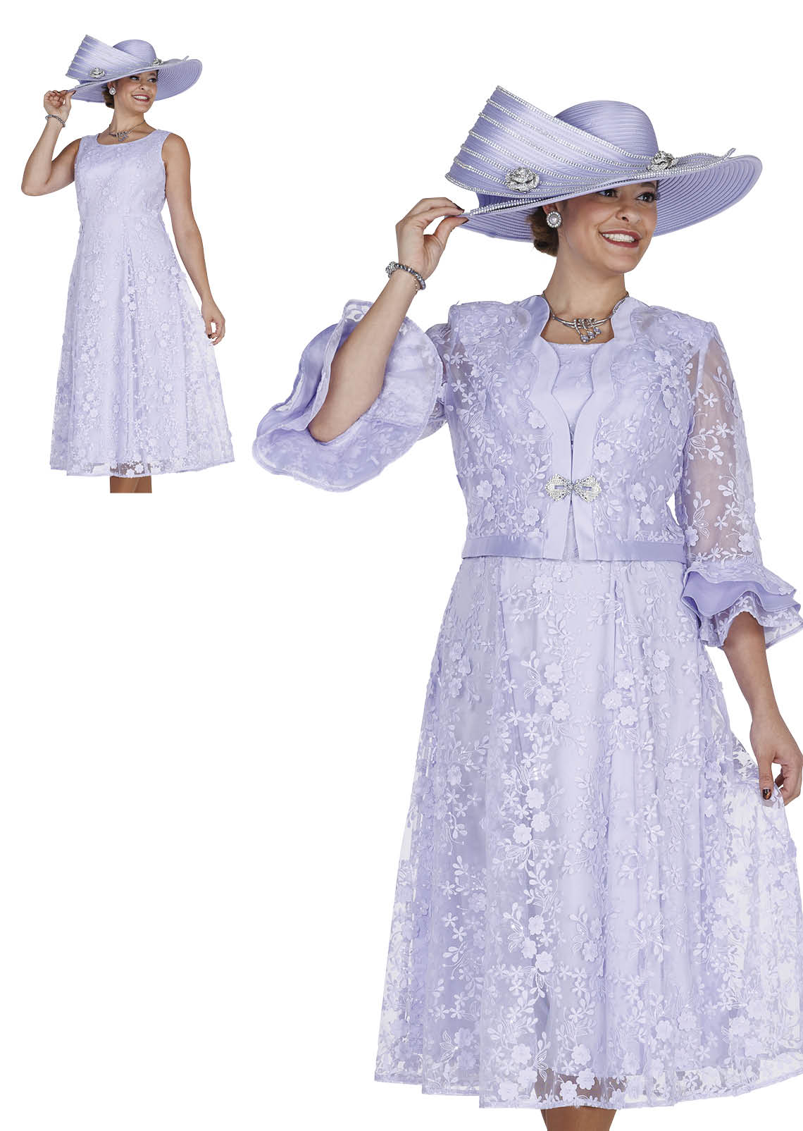 Embroidered Lace Tea-Length Dress with Matching Bolero Jacket 6260
