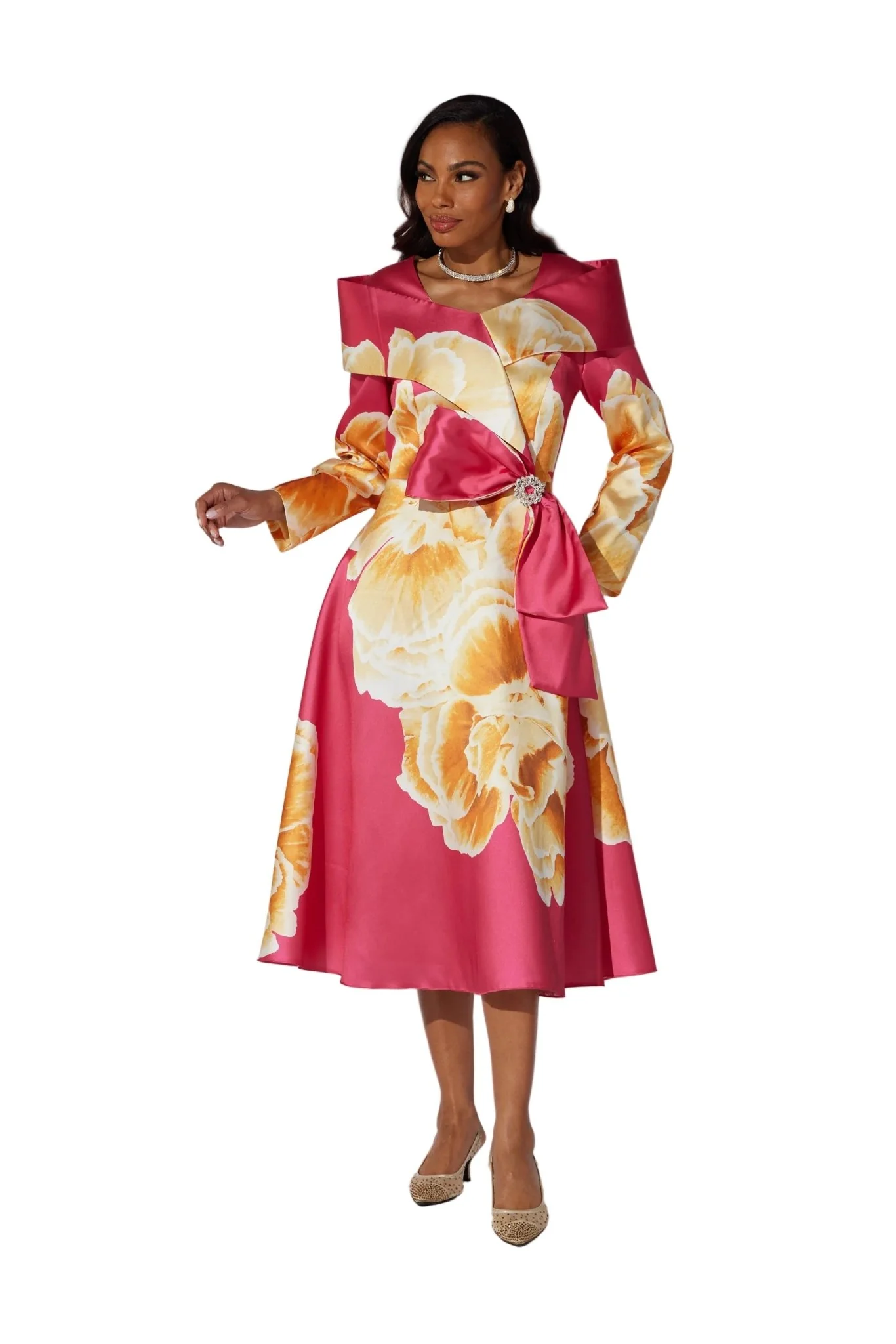 Floral Portrait Collar Midi Dress by EY Boutique