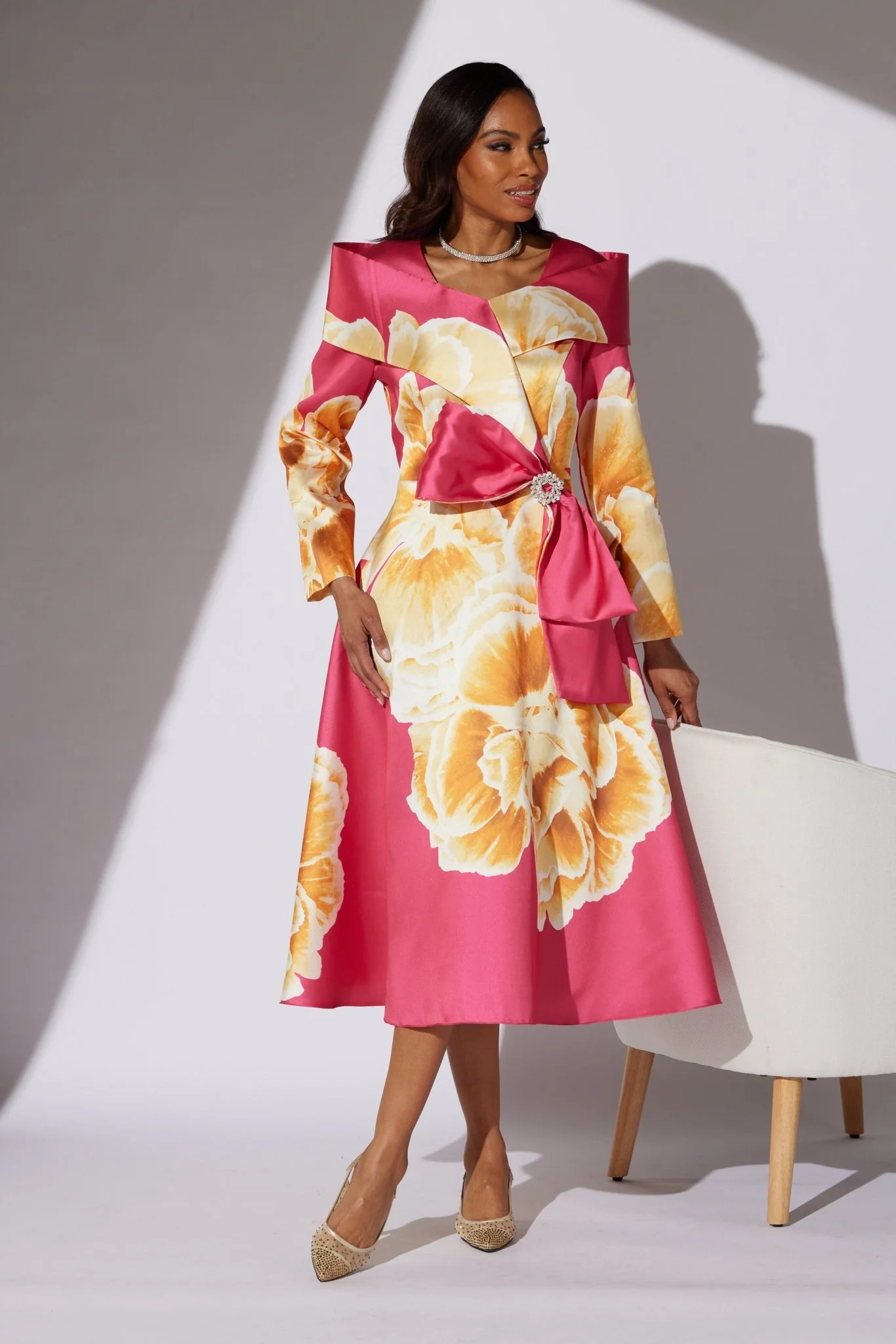 Floral Portrait Collar Midi Dress by EY Boutique - Image 2