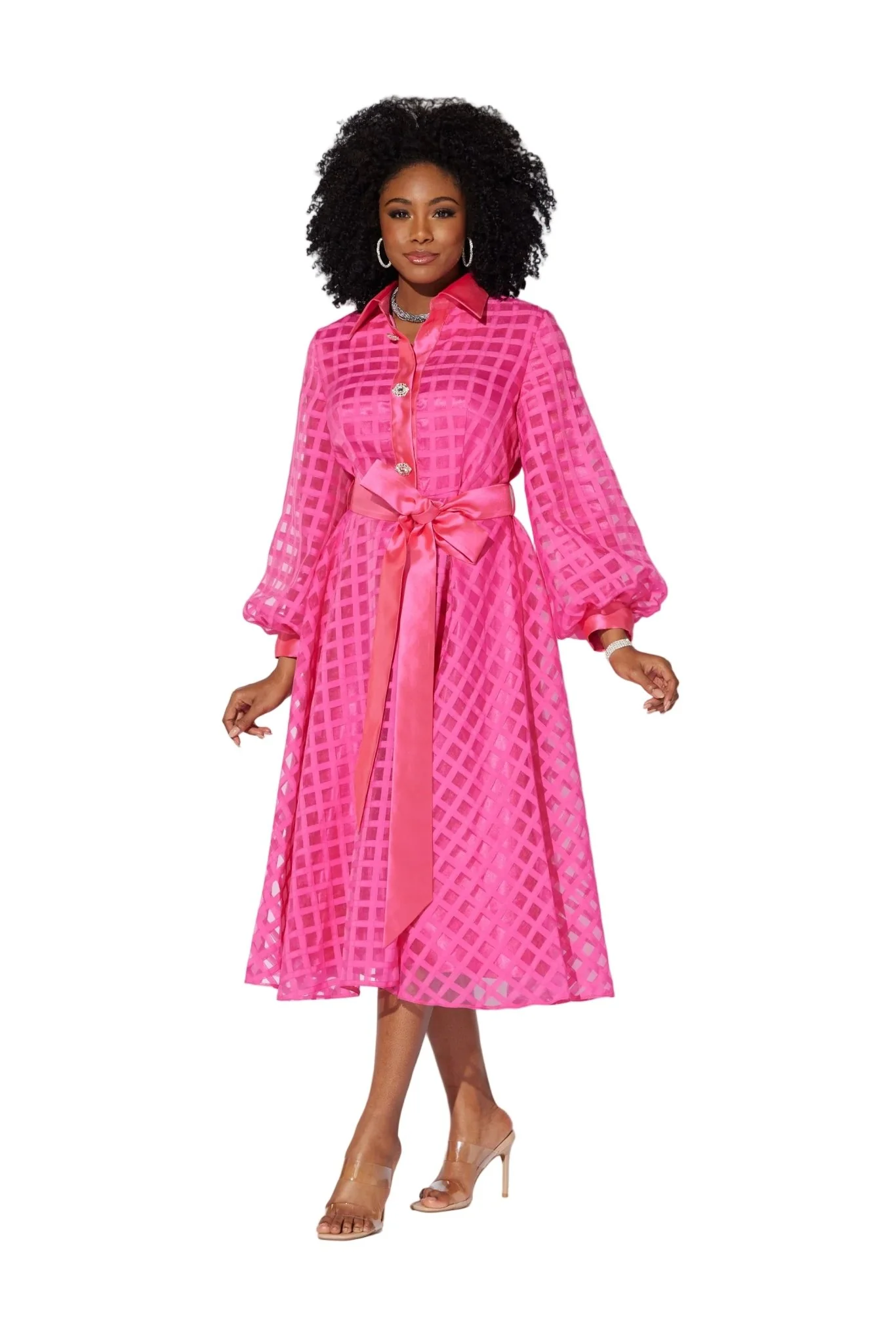 Sheer Lattice Midi Shirtdress by EY Boutique