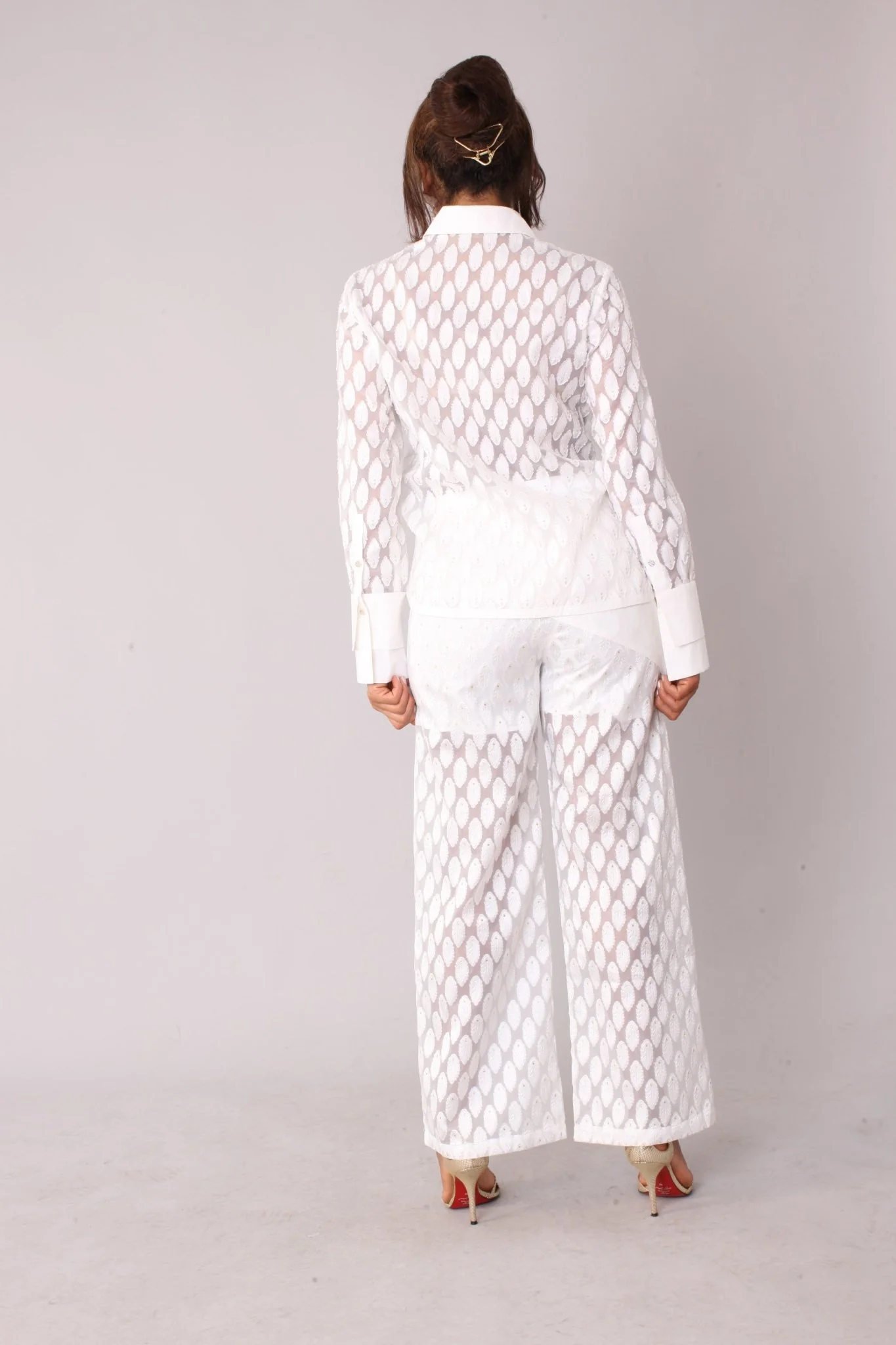 Eyelet Tulle Top 82338 – Feather Pattern Sheer Blouse - Image 4