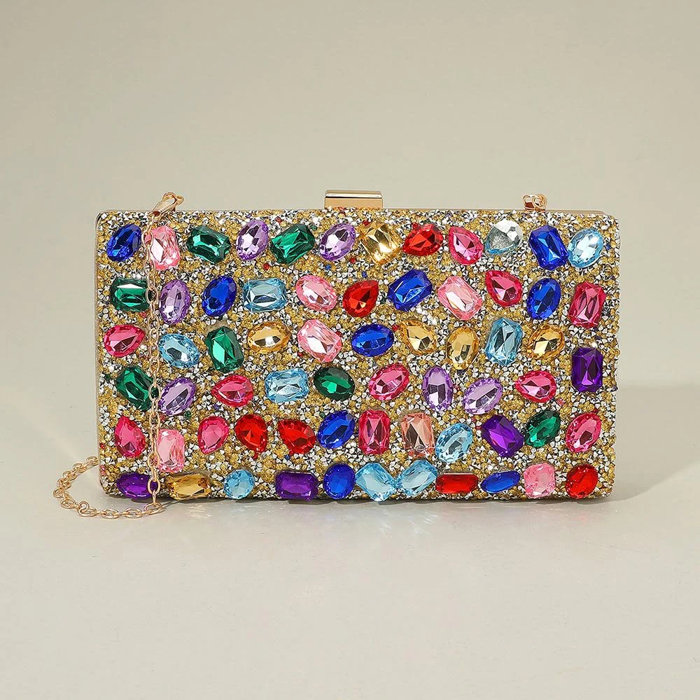 Faceted Stone Embellished Evening Clutch Bag - Image 7