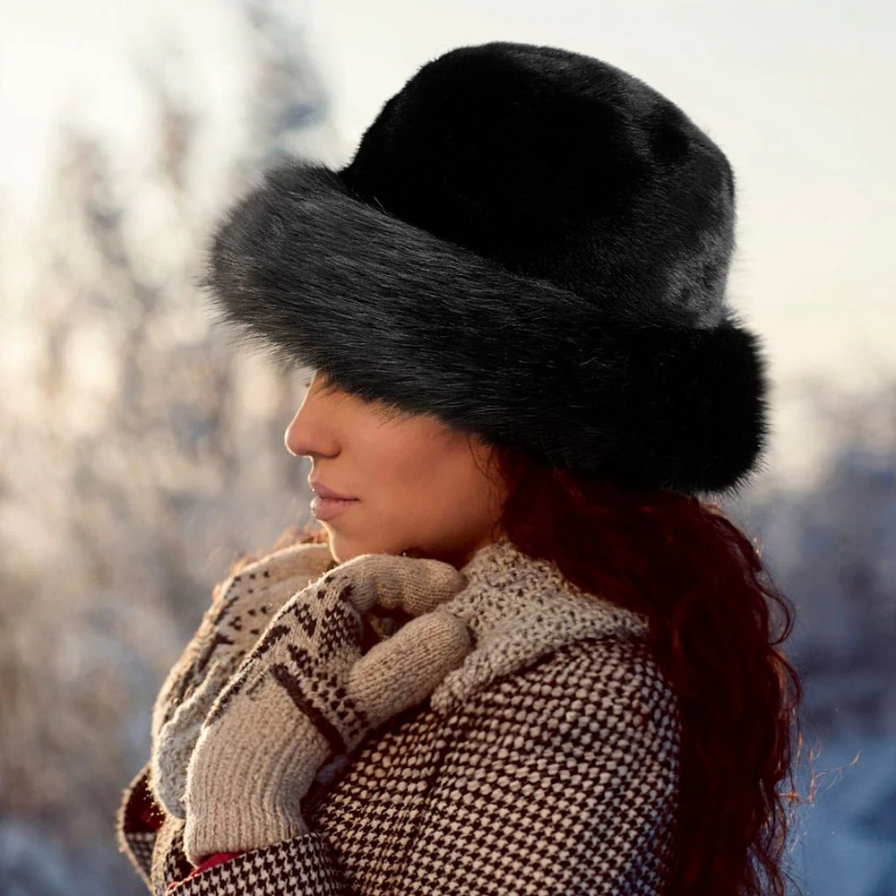 Faux Fur Russian Style Plush Bucket Hat - Image 2