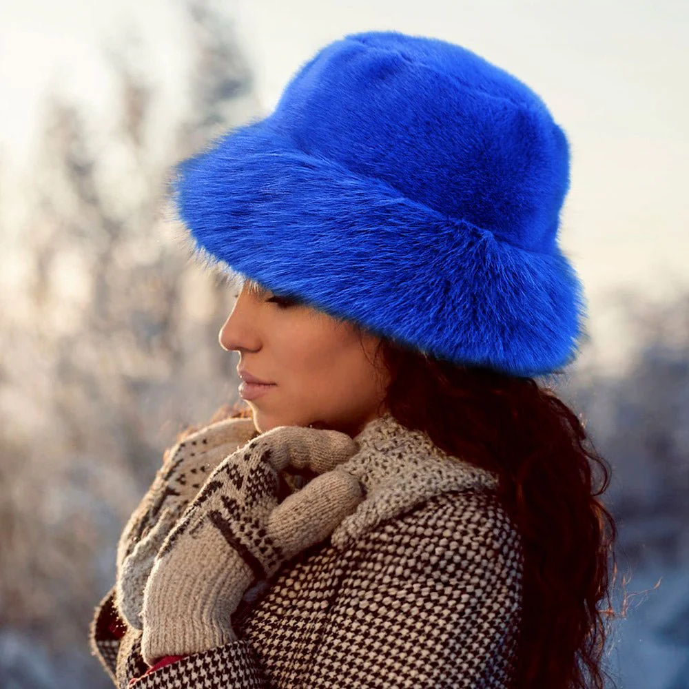 Faux Fur Russian Style Plush Bucket Hat - Image 3