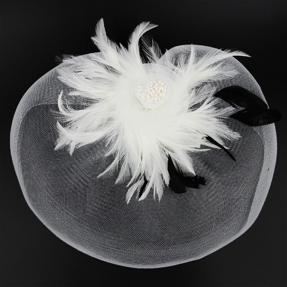 Feather Pearl Cluster Mesh Flower Fascinator / Headband - Image 8