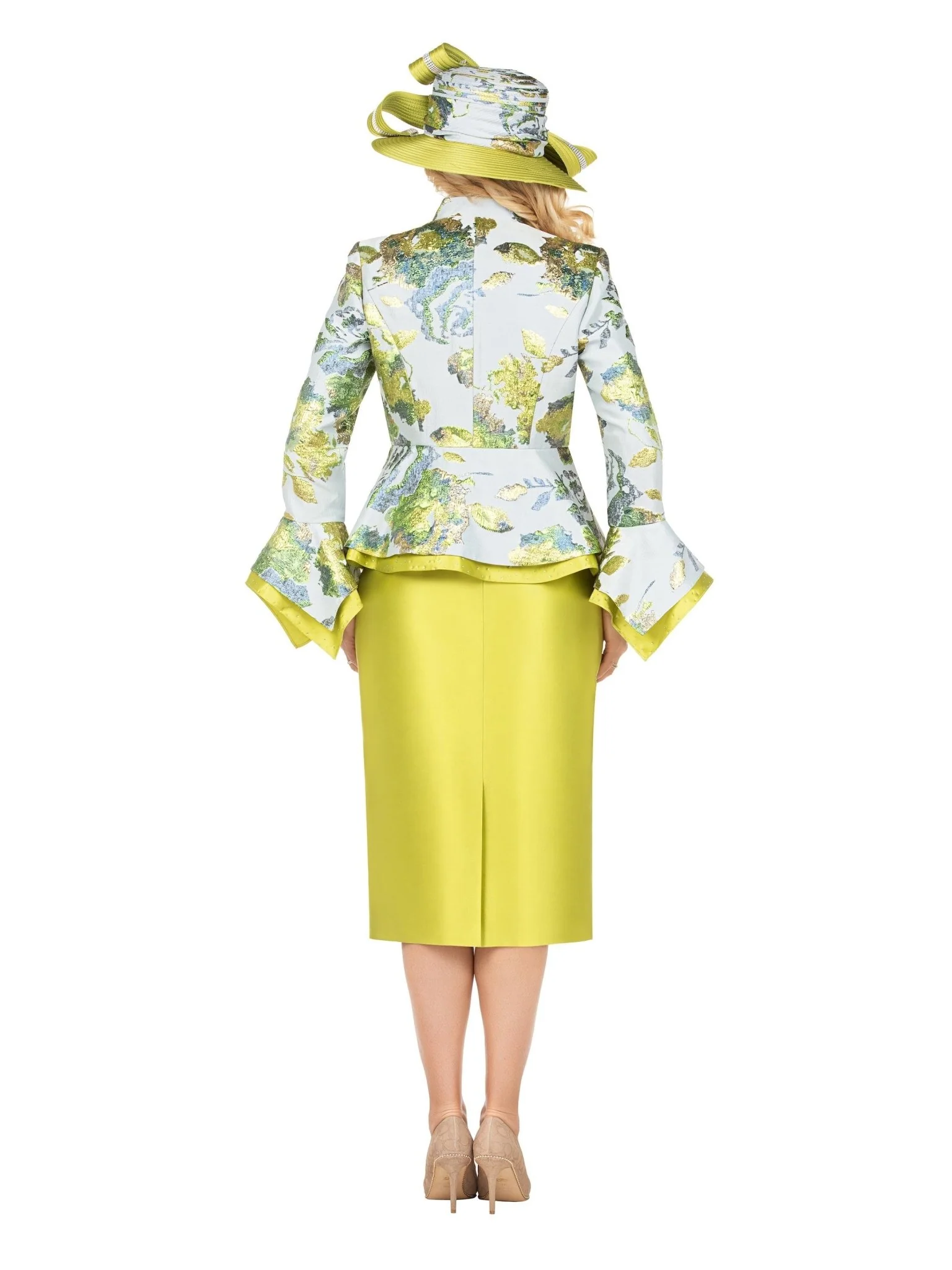 Floral Brocade 3pc Skirt Suit w/ Peplum Jkt - Image 3