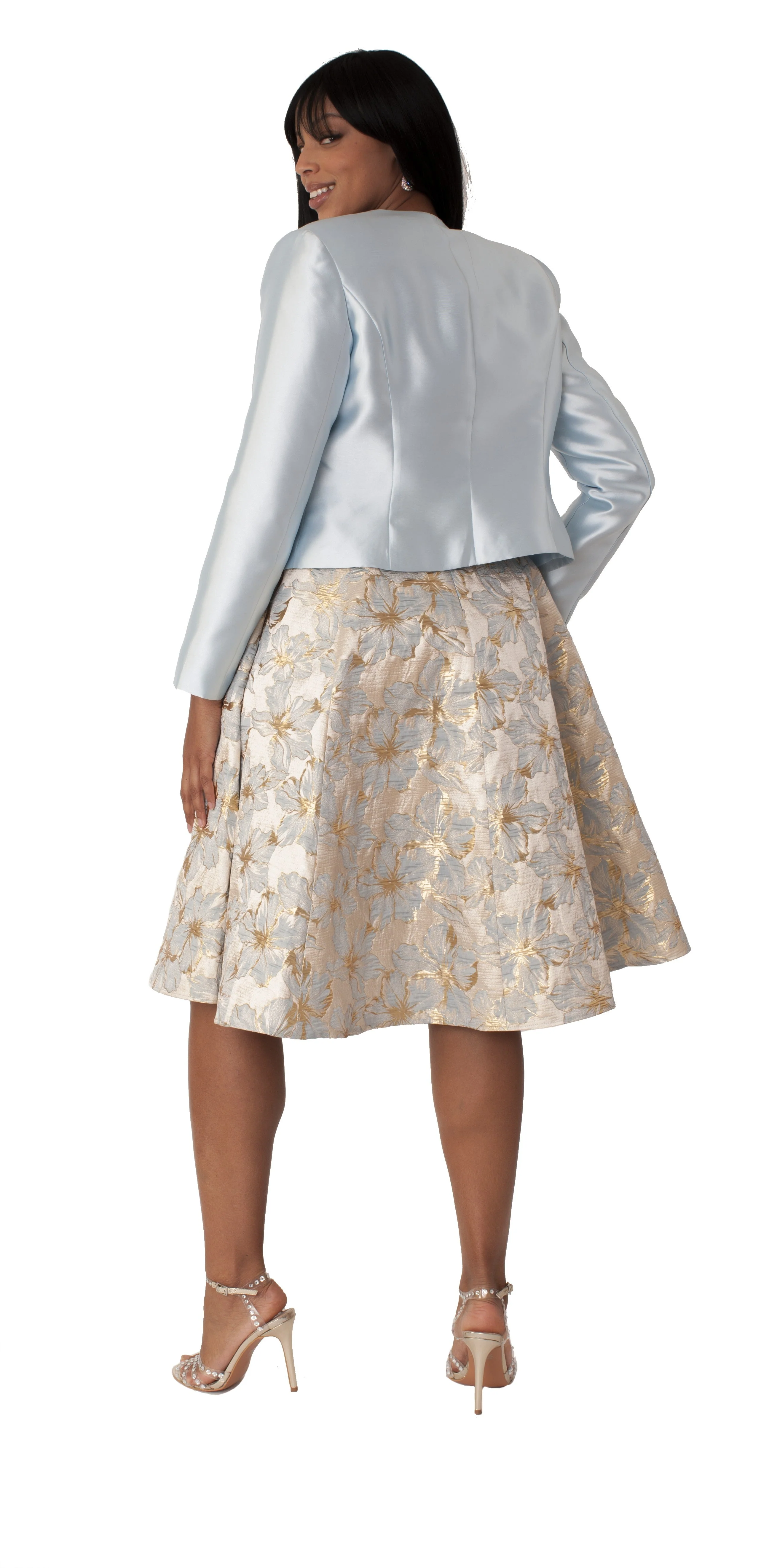 Floral Brocade Church Dress with Jacket- 4819 - Image 2