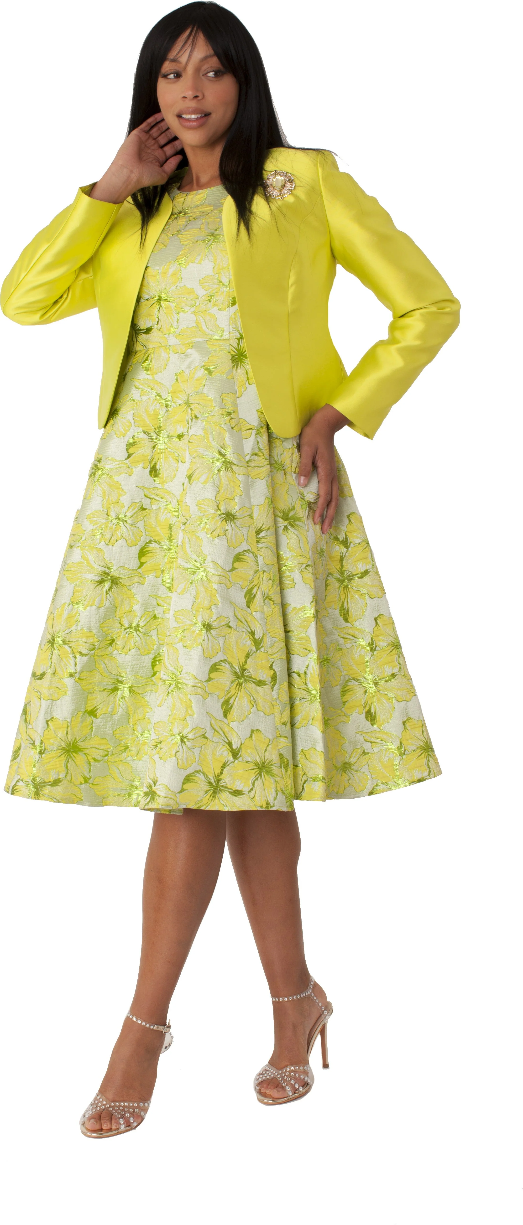 Floral Brocade Church Dress with Jacket- 4819 - Image 3
