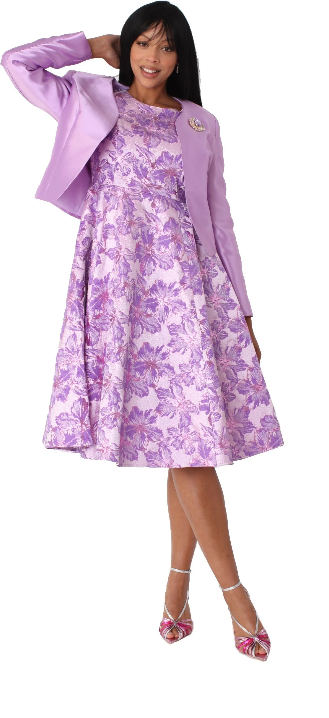 Floral Brocade Church Dress with Jacket- 4819 - Image 5
