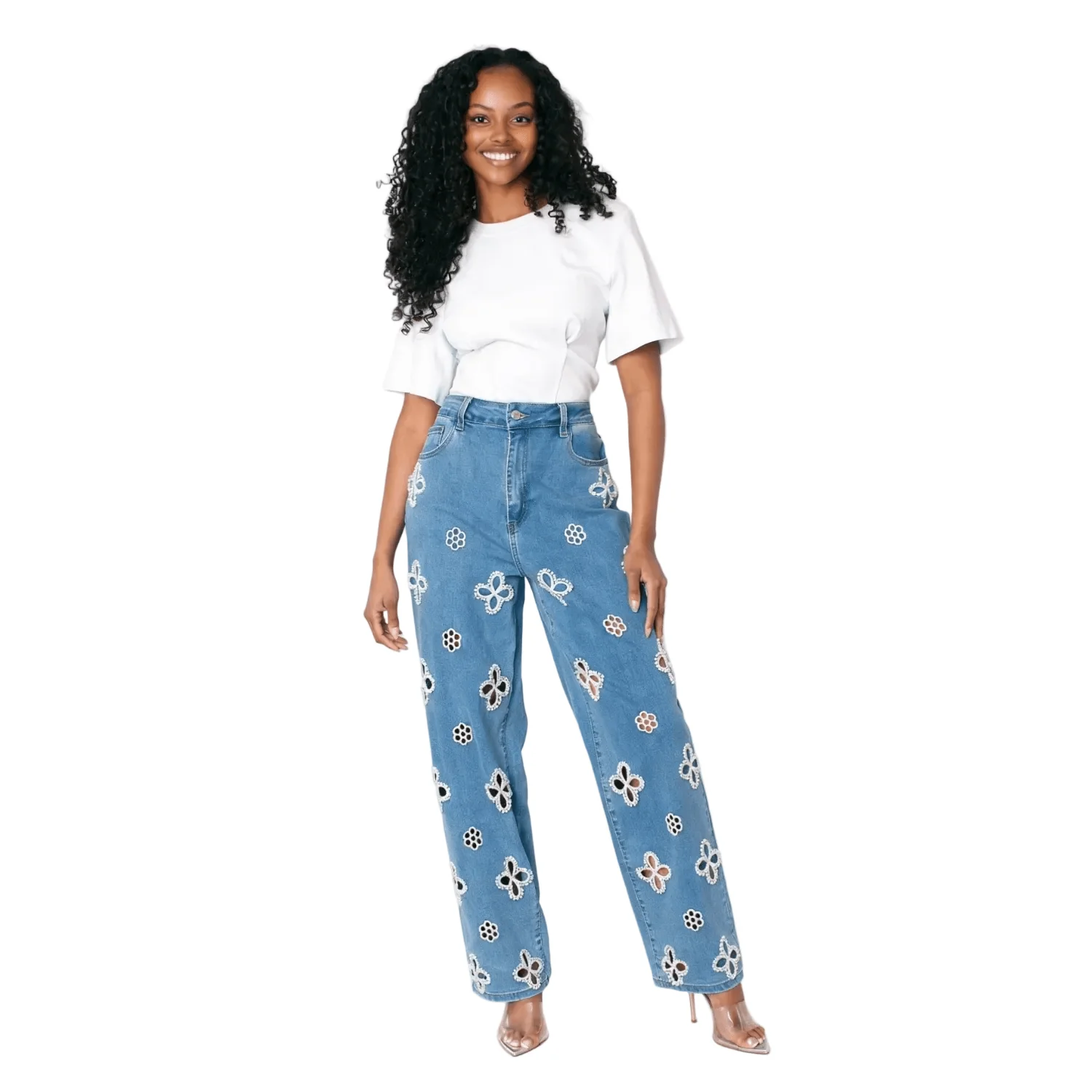 Floral Cutout Wide-Leg Jeans - 82956 - Image 2