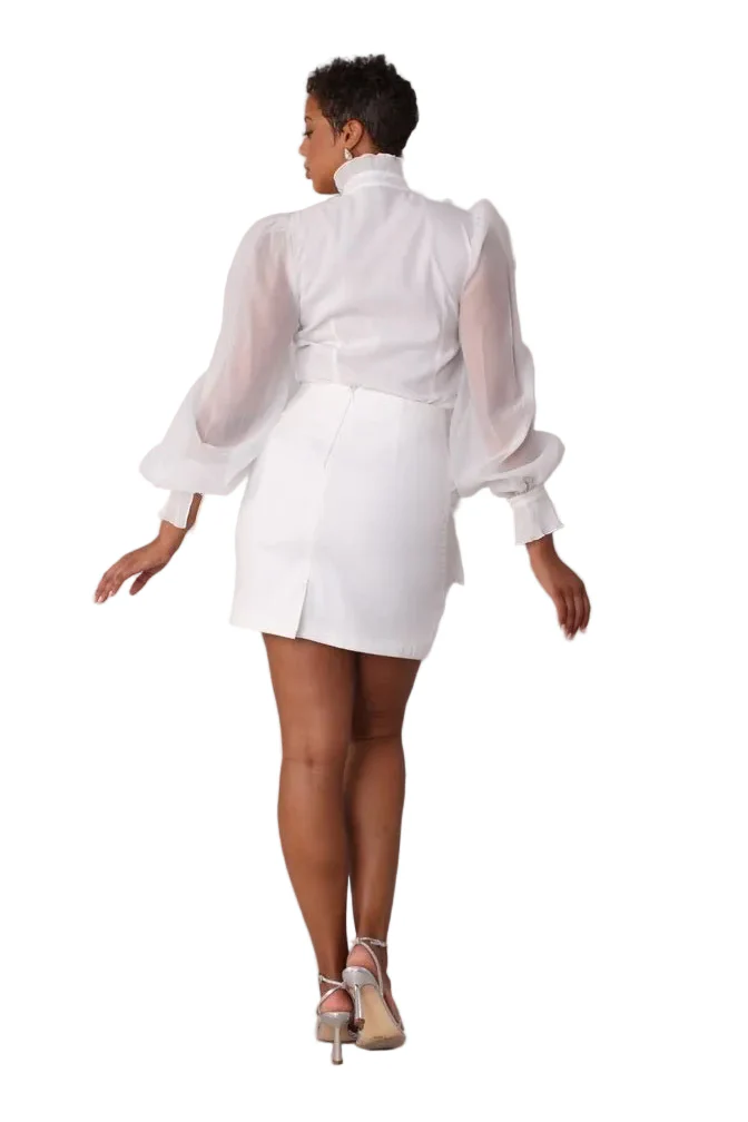 Floral Embroidered Skirt White Cocktail Skirt - 82683 - Image 3