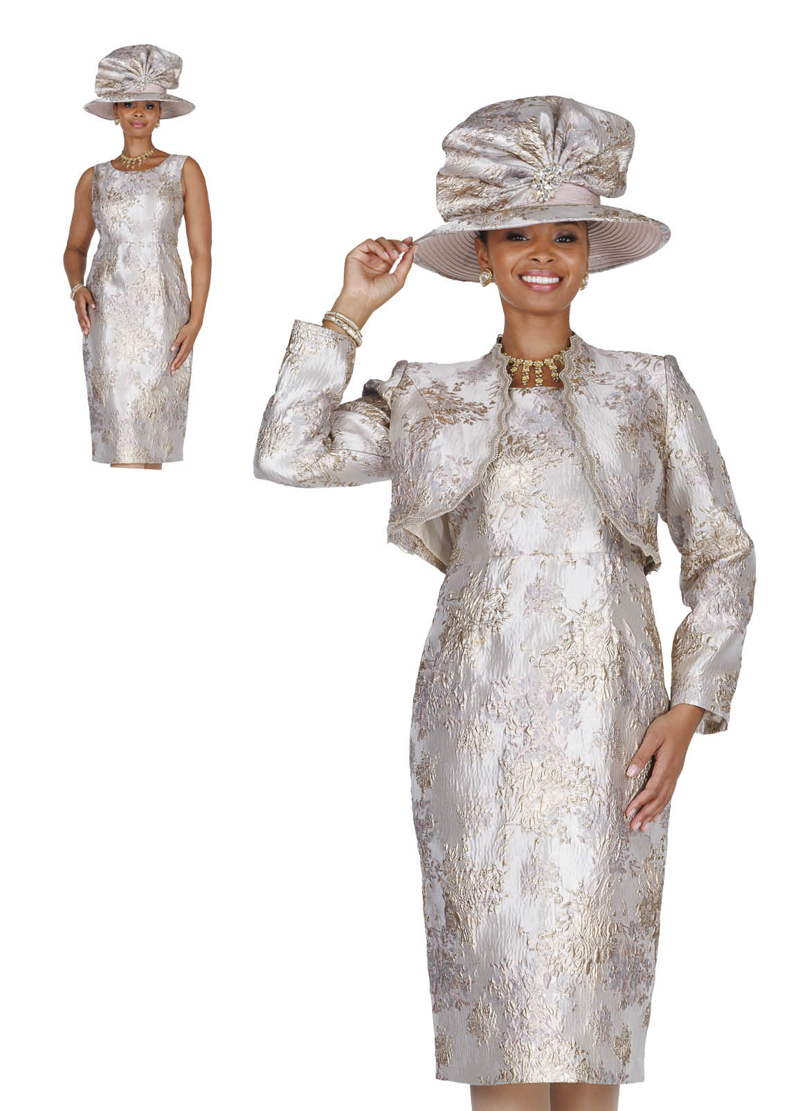 Floral Jacquard Sheath Dress with Matching Bolero Jacket 6464