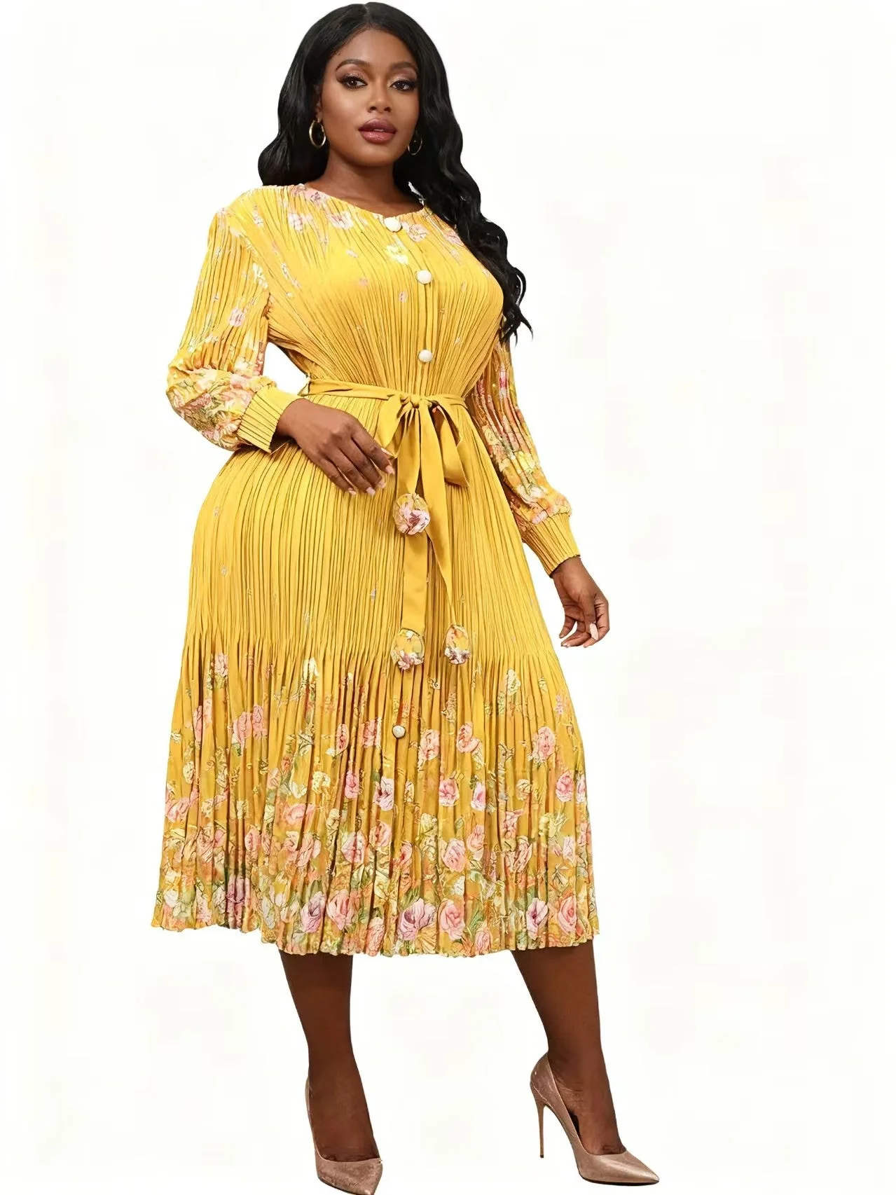 Flourish Floral Pleated Midi Dress - 83018