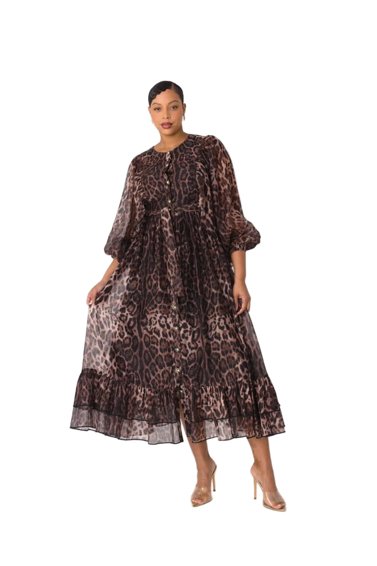Flowy Leopard-Print Maxi Dress- 82798
