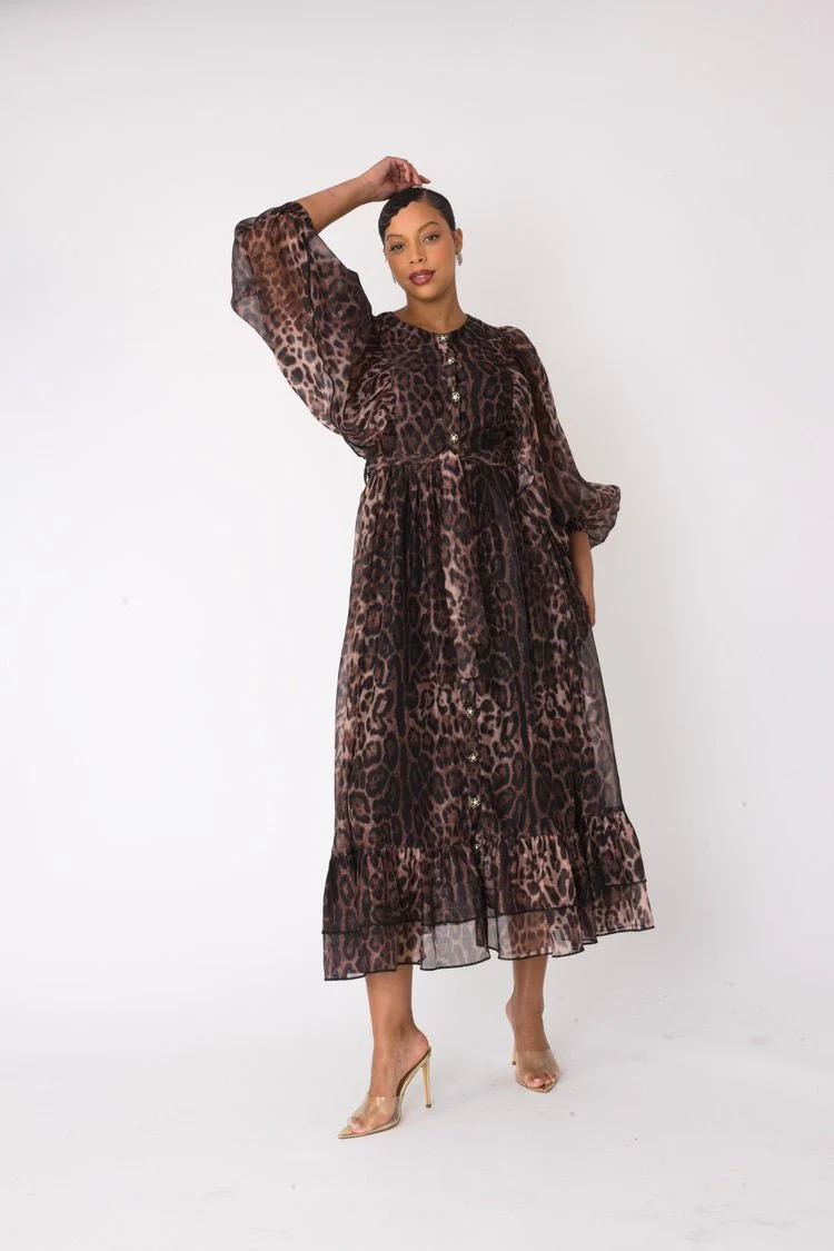 Flowy Leopard-Print Maxi Dress- 82798 - Image 3