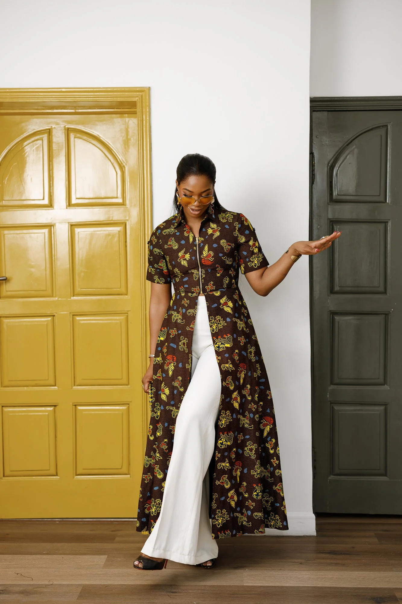 FOLA AFRICAN PRINT COLLARED ZIP FRONT TOP DRESS - Image 2