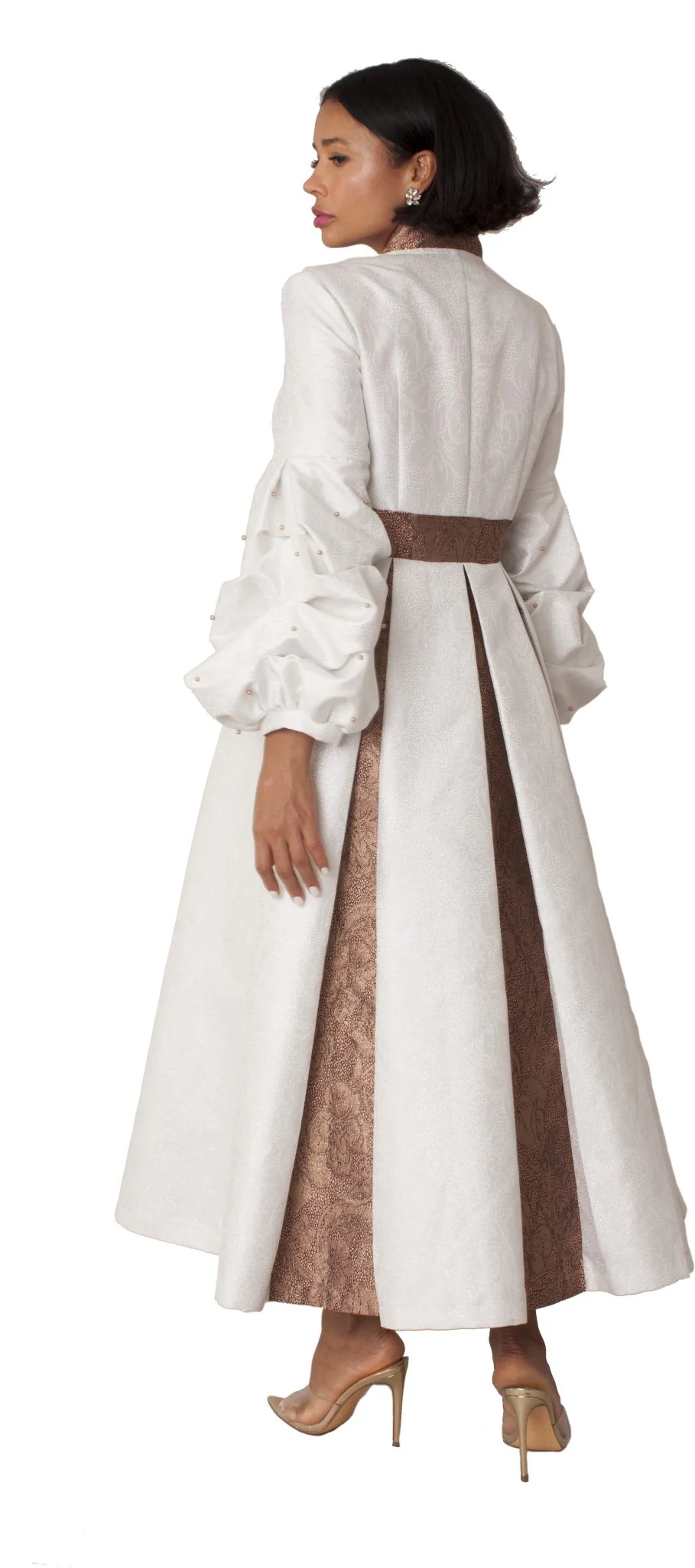 Formal Dress Robe with Puff Sleeves with Pearl Cross Accent- 4850 - Image 4