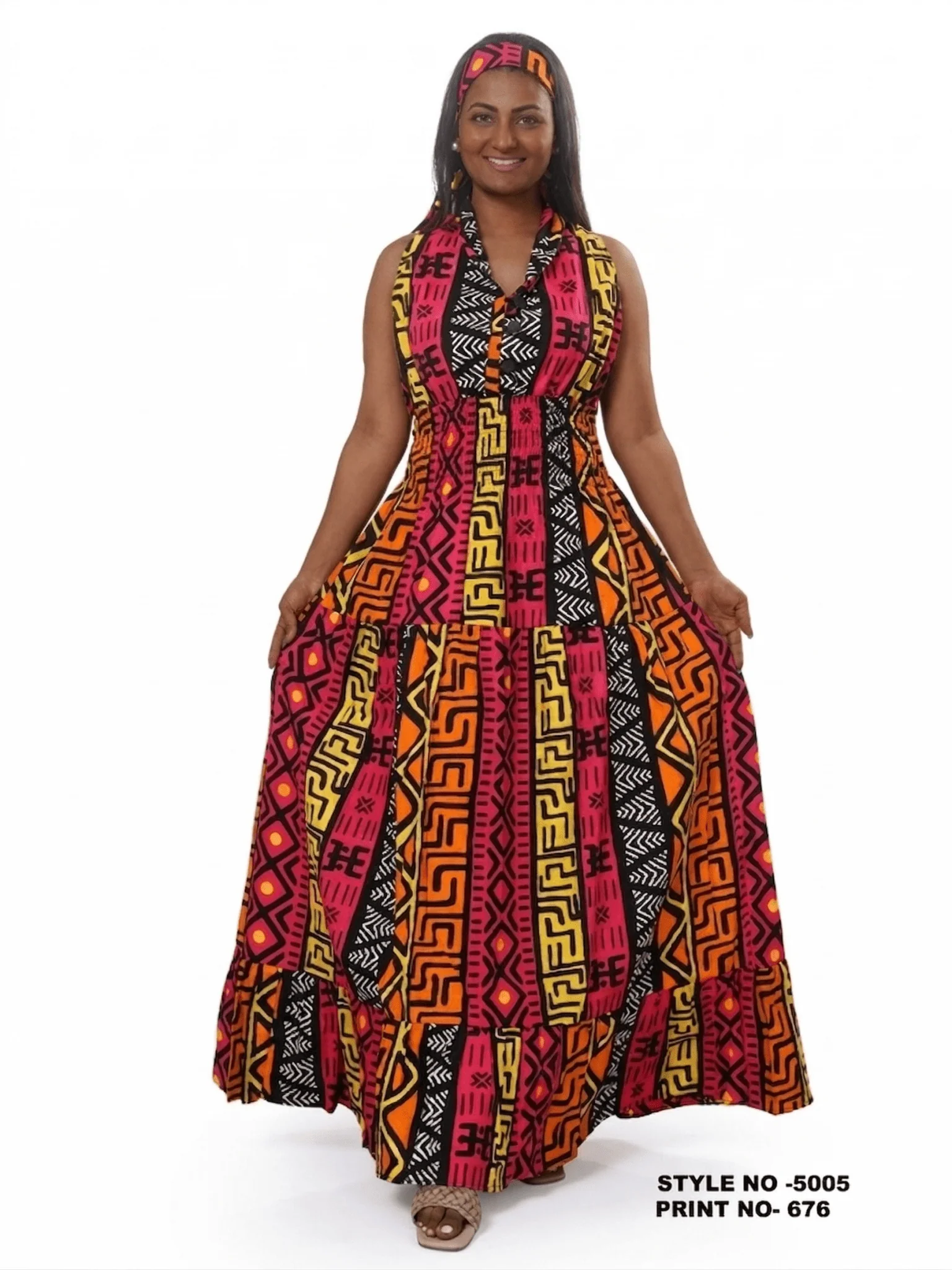 Geometric Print Halter Maxi Jumpsuit - Image 3