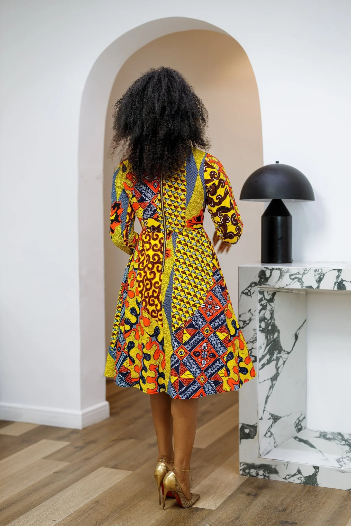GILDA AFRICAN PRINT TIE-NECK MIDI DRESS [PATCHWORK] - Image 4