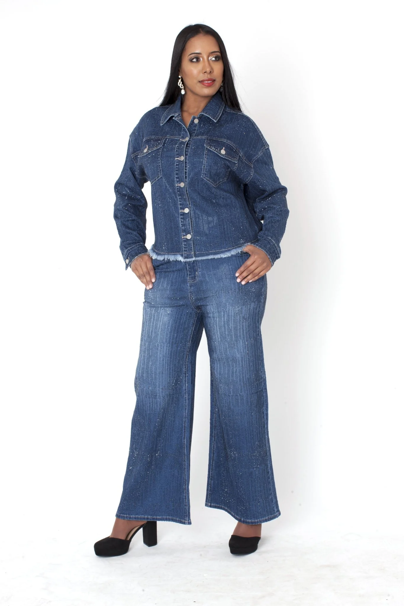 Glitter-Effect Flared Denim Pants - 82955 - Image 2