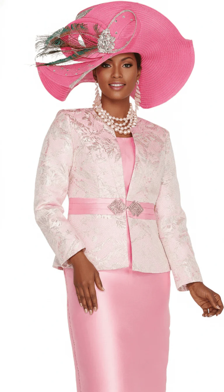 Gold Floral Brocade 2-Piece Skirt Suit with Rhinestone Waist Clasp - 6217 - Image 2