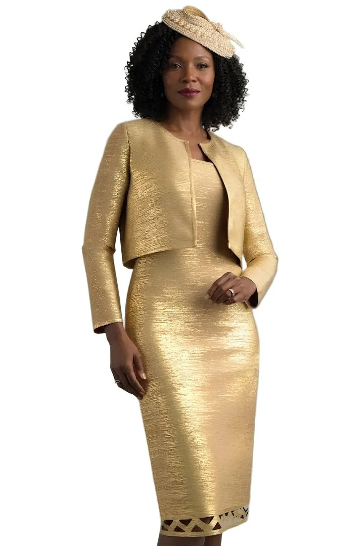 Golden Hour Metallic Jacket & Sheath Dress Set by Lily & Taylor - Image 2