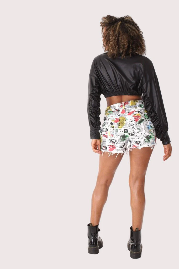 Graffiti-Print Distressed Denim Shorts- 81904 - Image 2