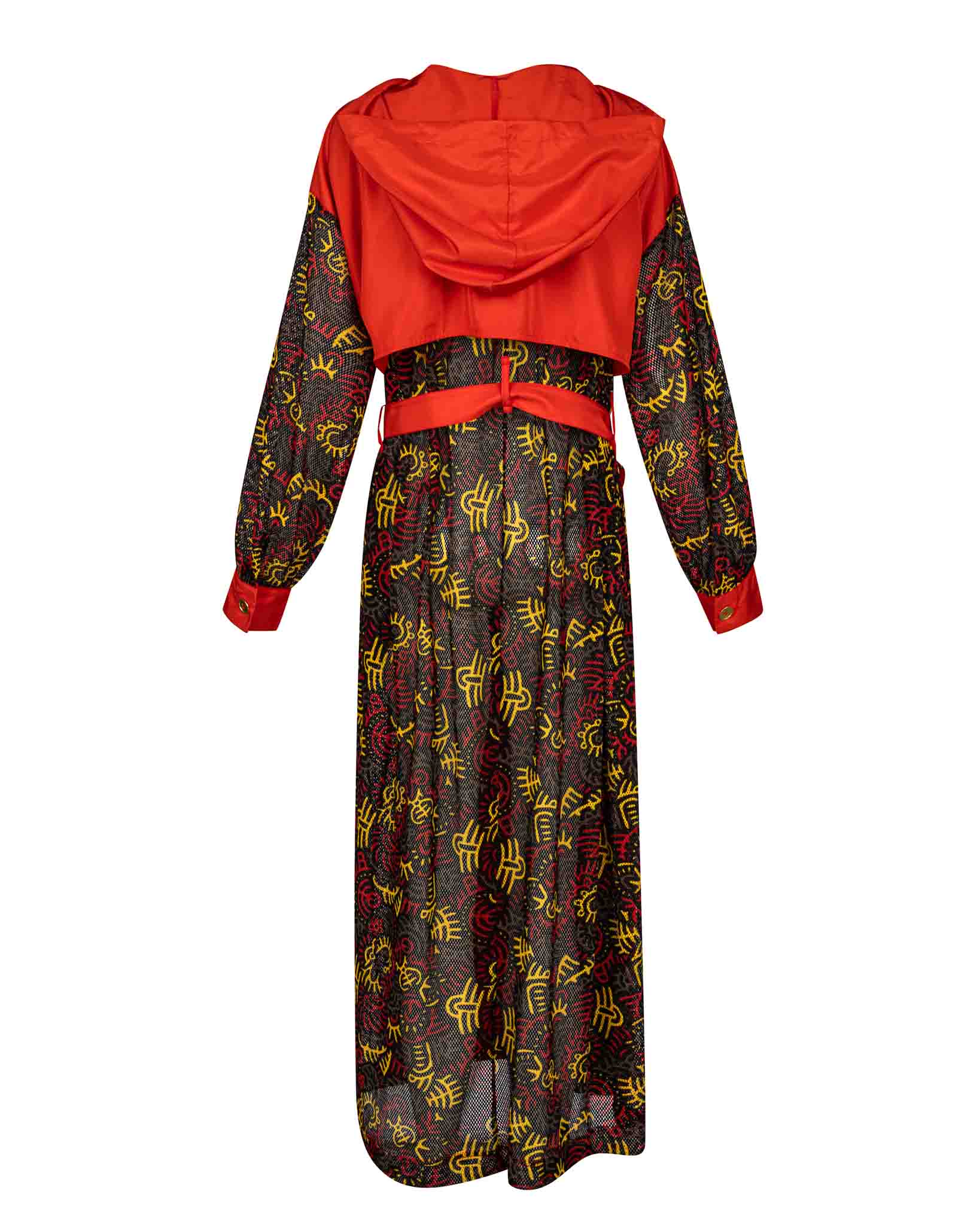 Harlem Red Mesh Trench Coat - Image 3