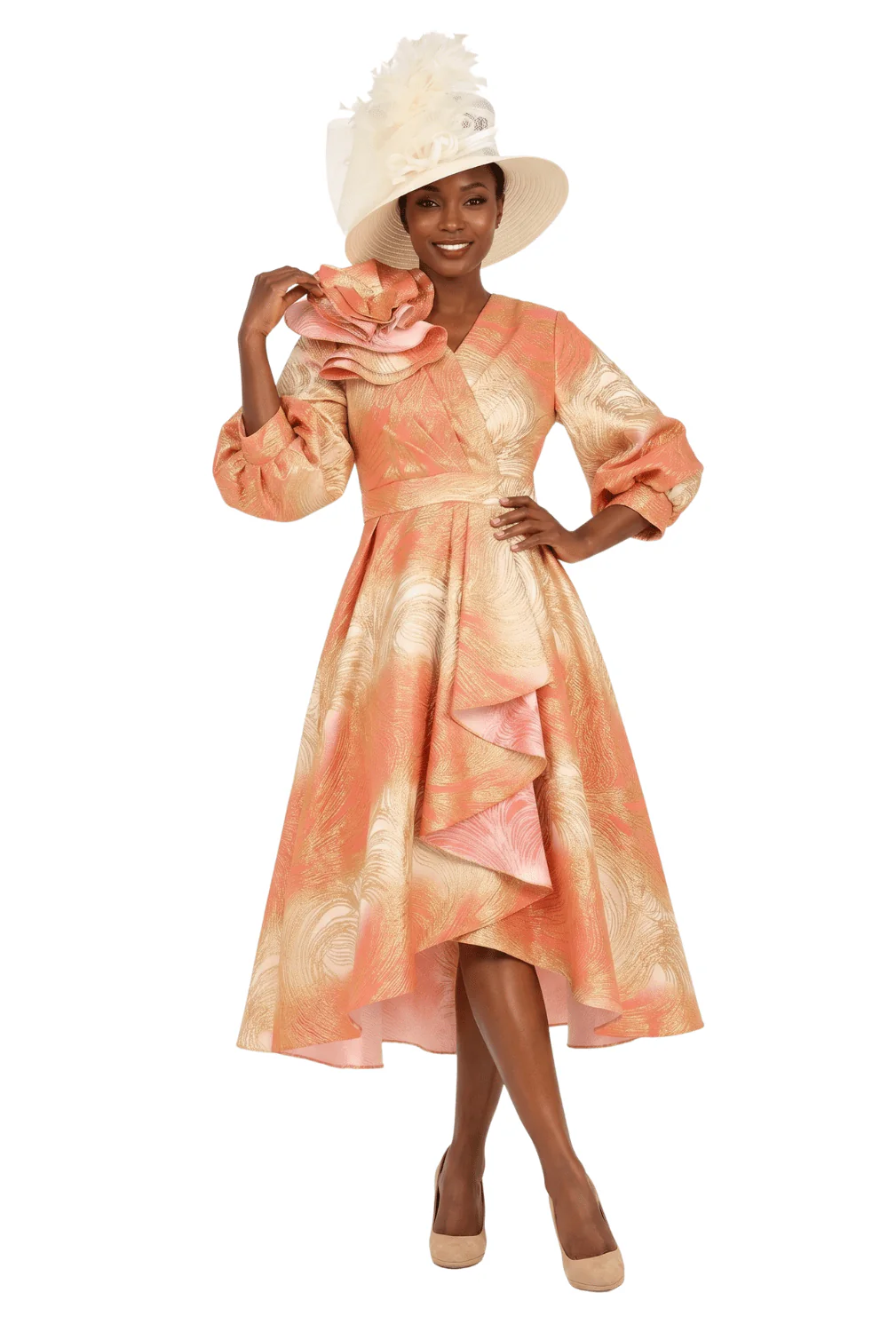 Hi-Lo A-Line Brocade Drs w/ Shoulder Flower-Plus - Image 2