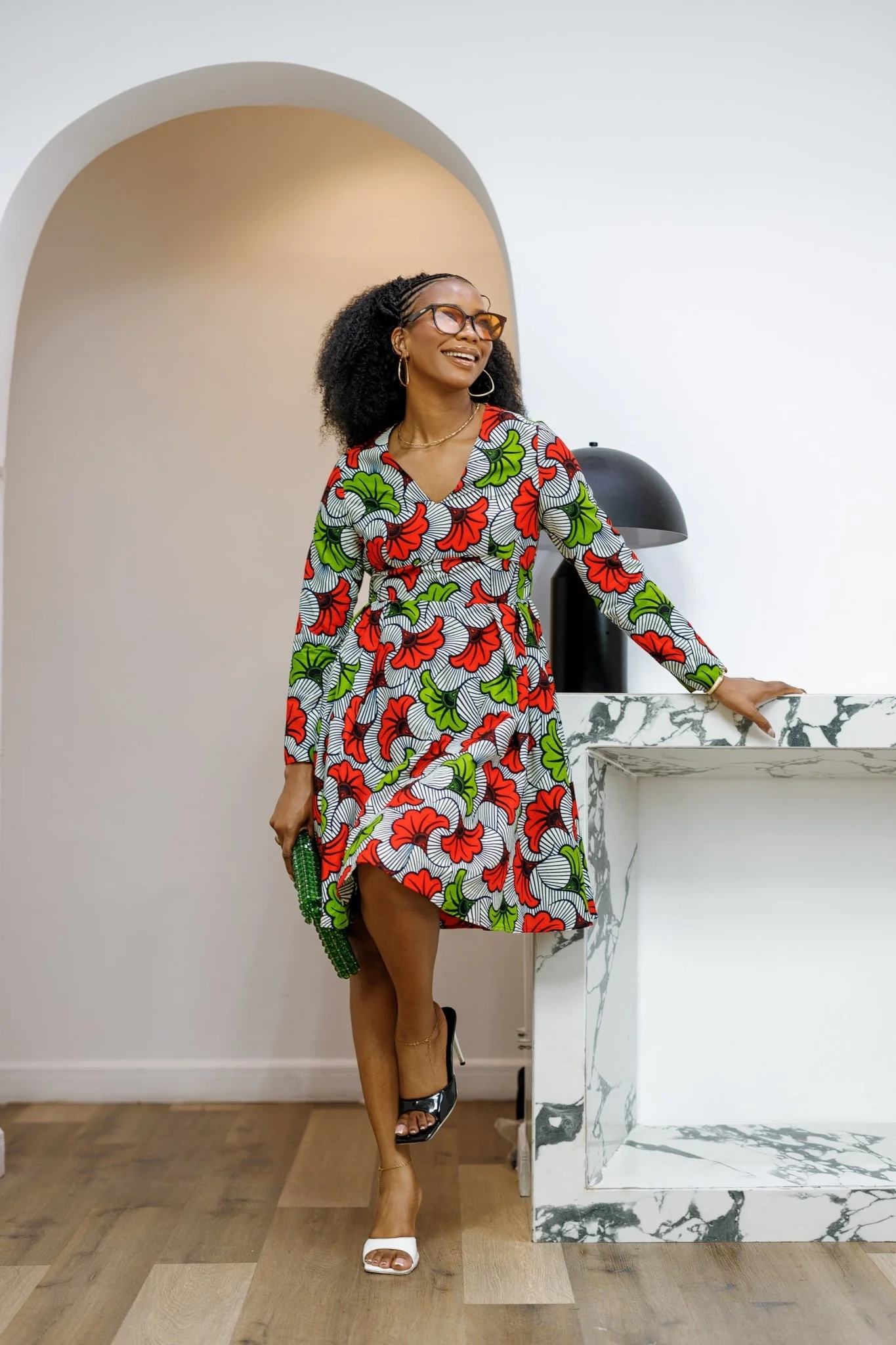 HIJA AFRICAN PRINT LONG SLEEVE MIDI DRESS [MULTICOLOR] - Image 2