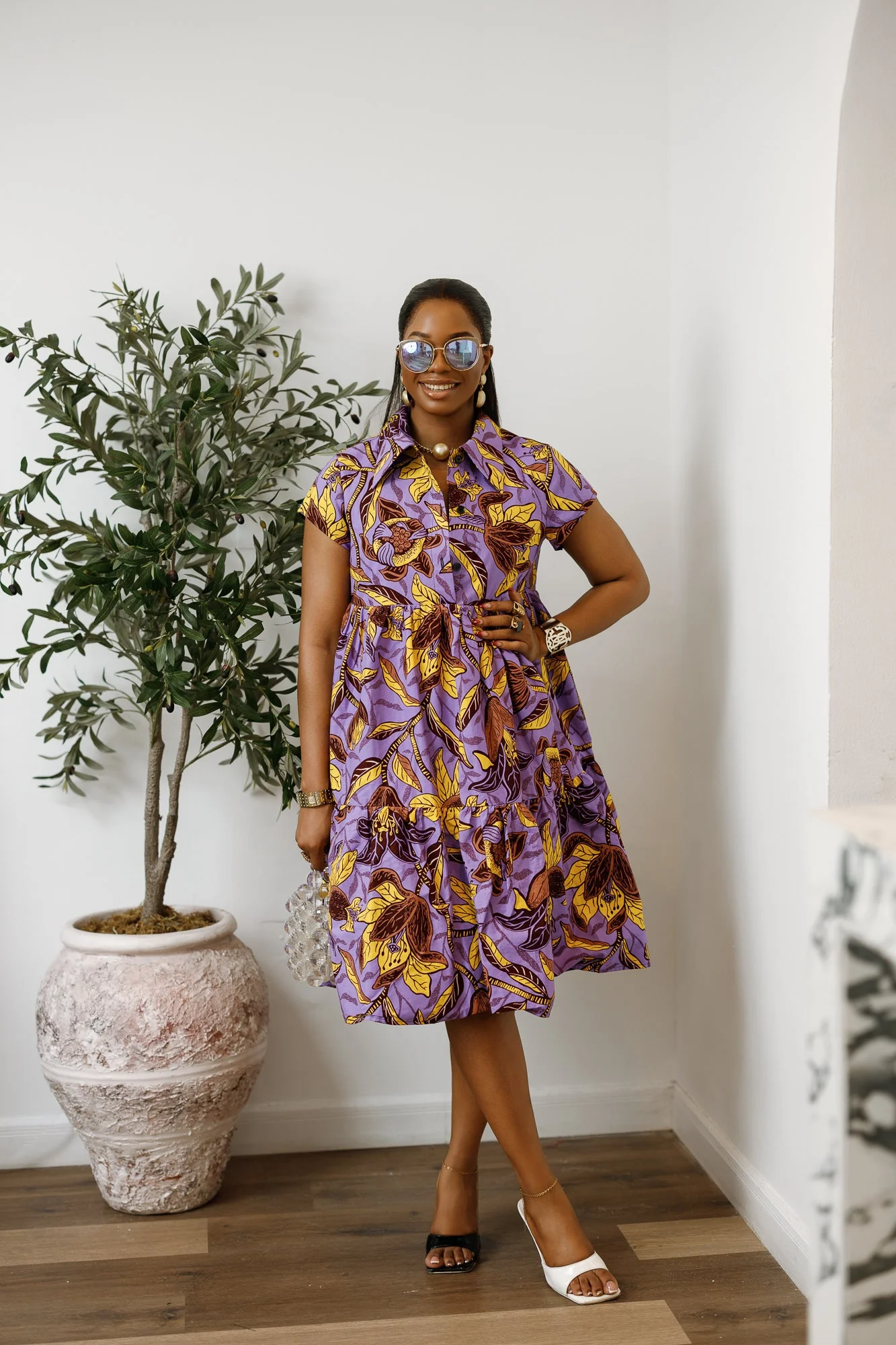 JOLA AFRICAN PRINT TIERED SHIRT DRESS [MULTICOLOR] - Image 2