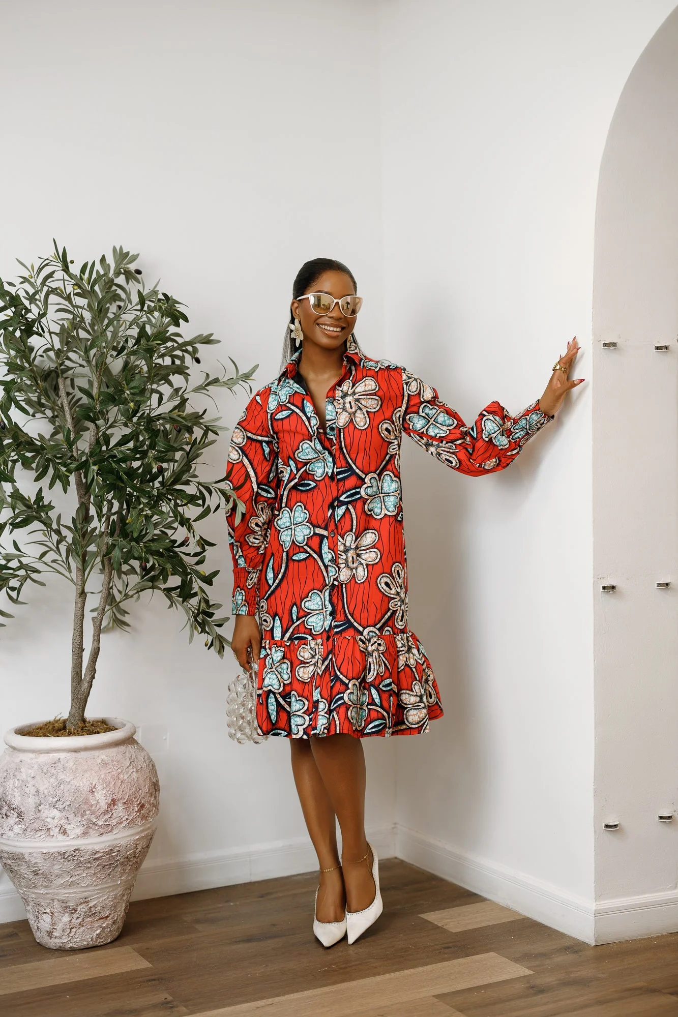 JUMOKE AFRICAN PRINT RUFFLE HEM SHIRT DRESS - Image 3