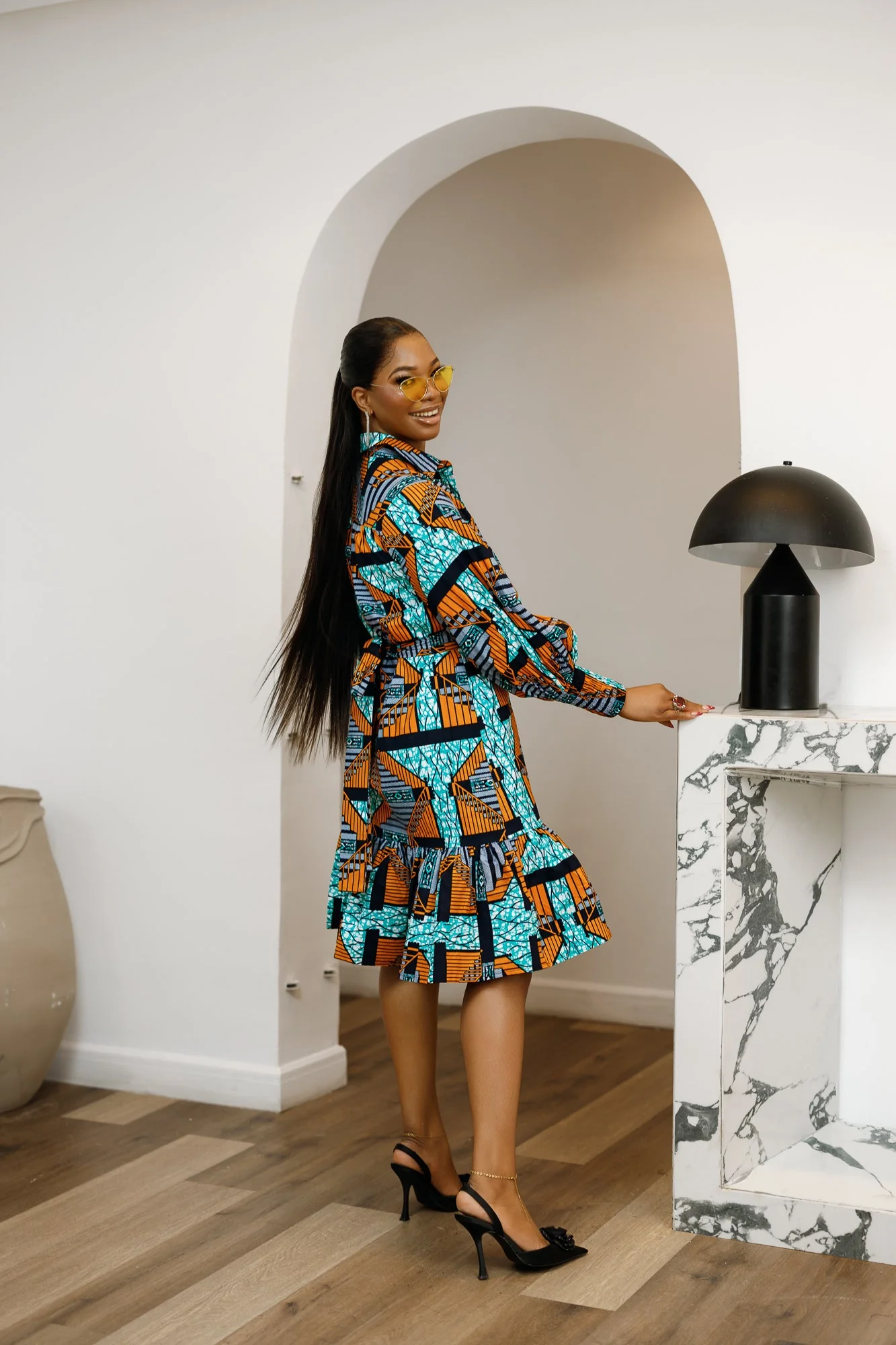 JUMOKE AFRICAN PRINT RUFFLE HEM SHIRT DRESS [MULTICOLOR] - Image 4