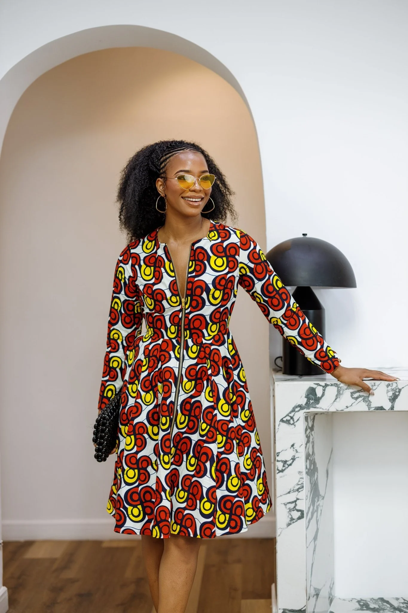 KEITA AFRICAN PRINT ZIP FRONT FLARE DRESS [MULTICOLOR] - Image 2