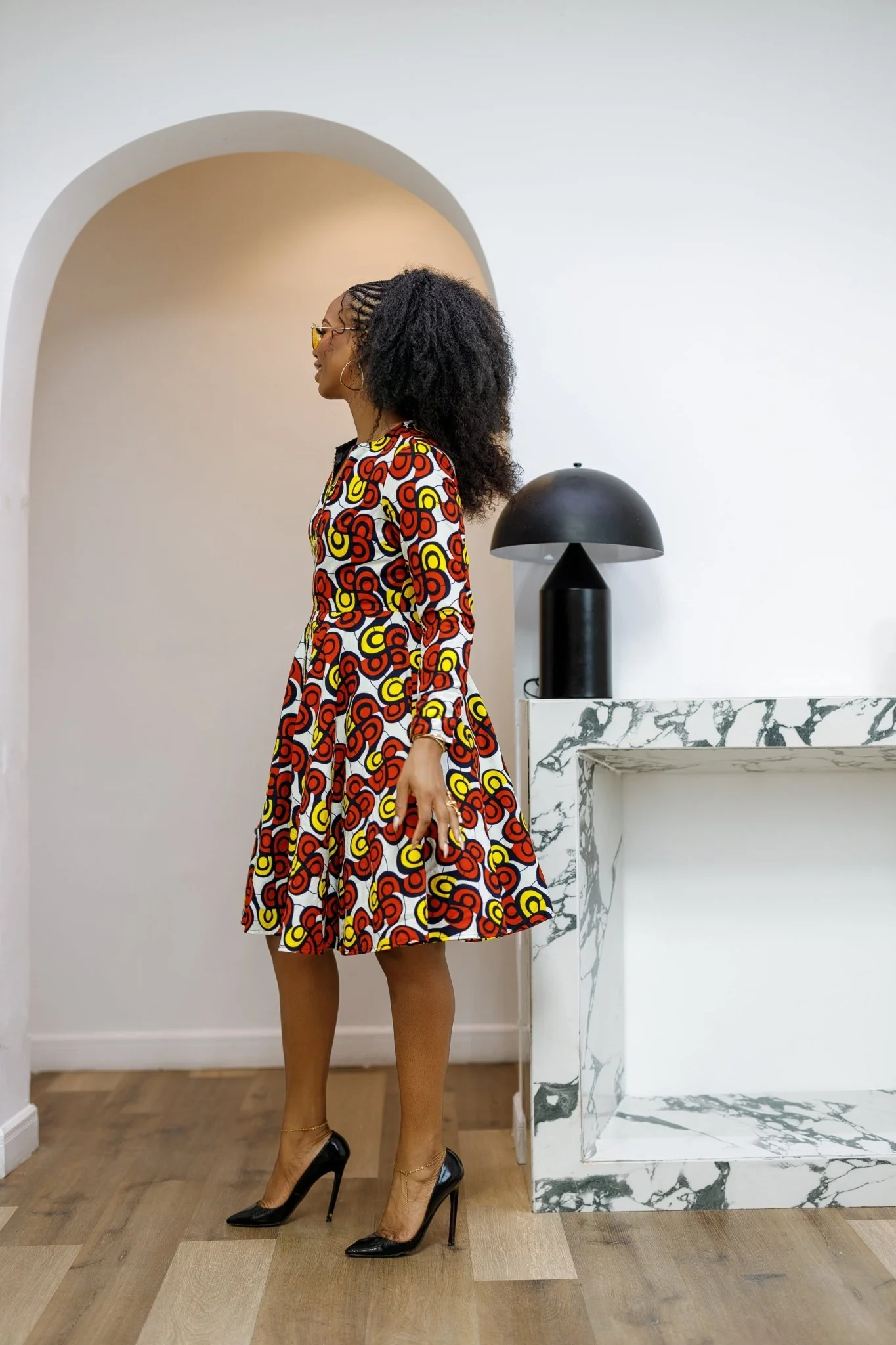 KEITA AFRICAN PRINT ZIP FRONT FLARE DRESS [MULTICOLOR] - Image 3