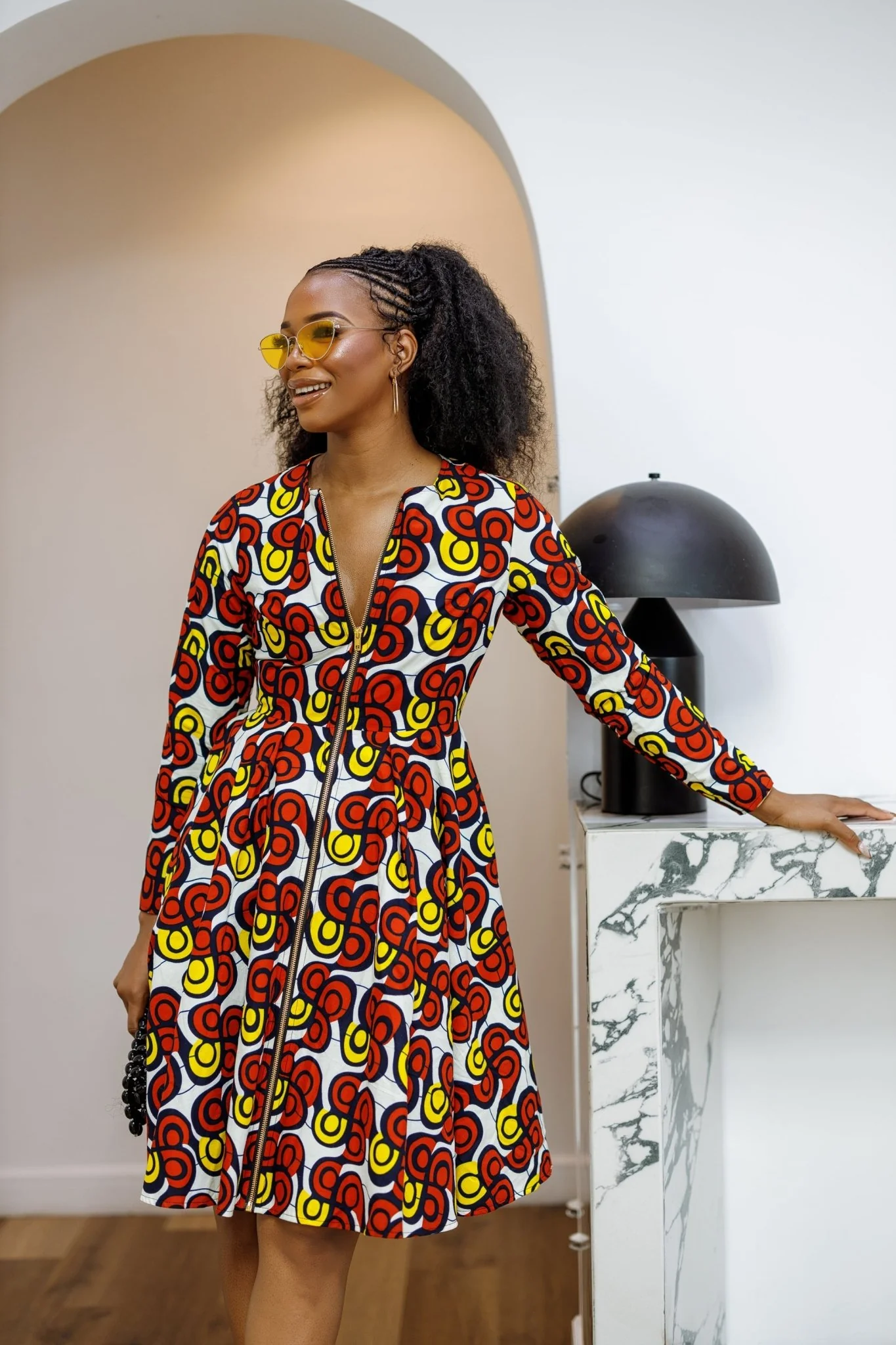 KEITA AFRICAN PRINT ZIP FRONT FLARE DRESS [MULTICOLOR] - Image 4