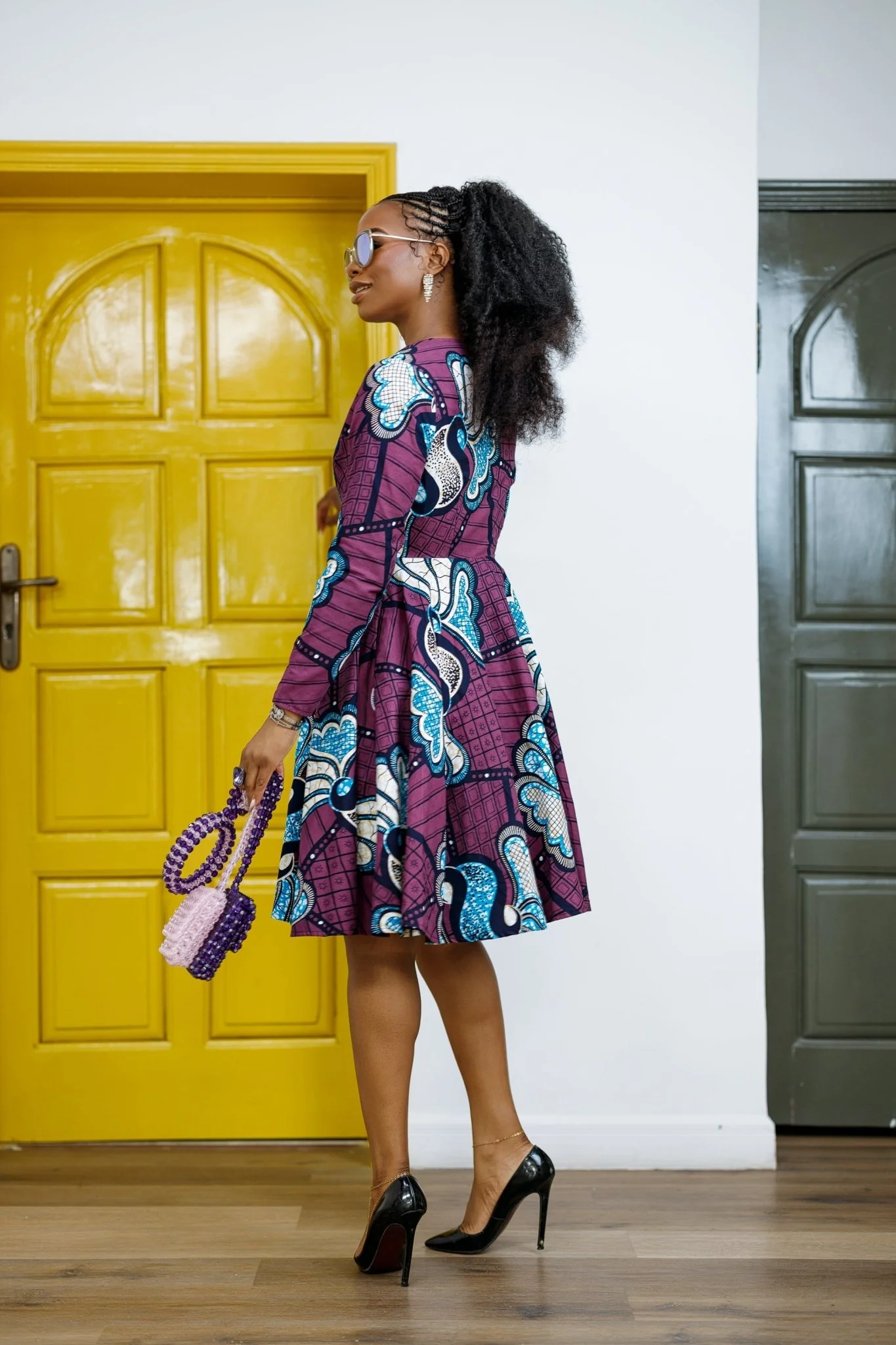 KEITA AFRICAN PRINT ZIP FRONT FLARE DRESS [PURPLE] - Image 5