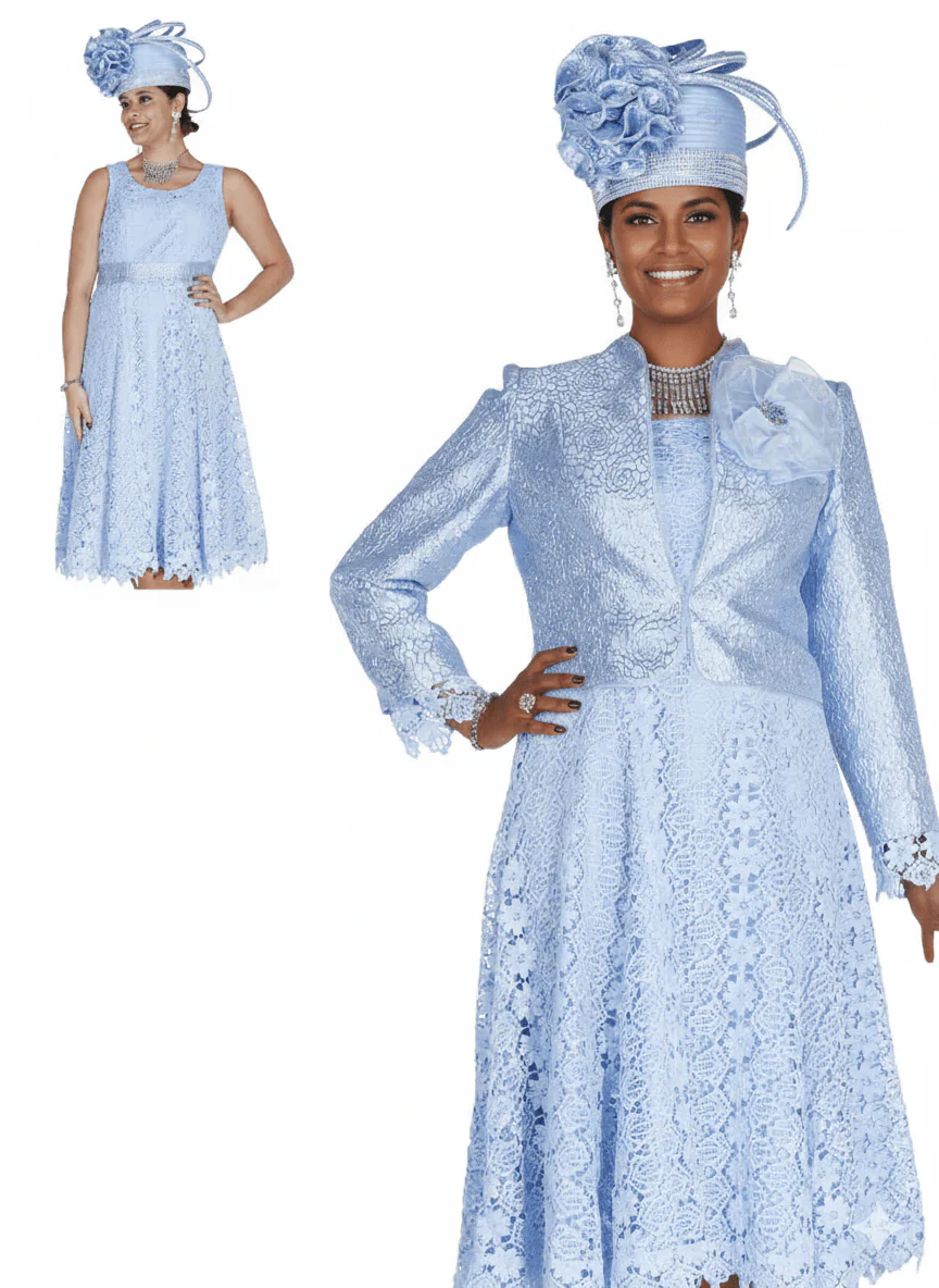 Lace A-Line Cocktail Dress with Matching Floral Brocade Bolero Jacket 6411