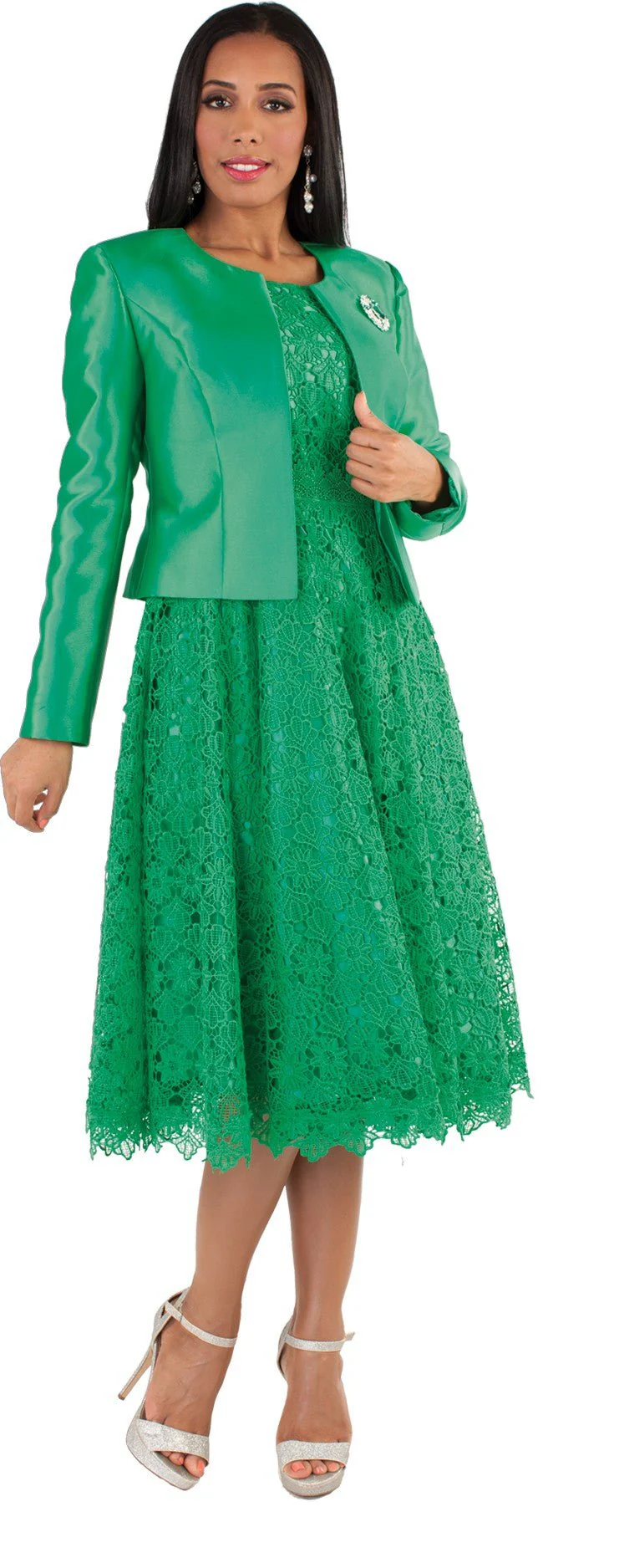 Lace Church Dress with Satin Jacket Set- 4529 - Image 10