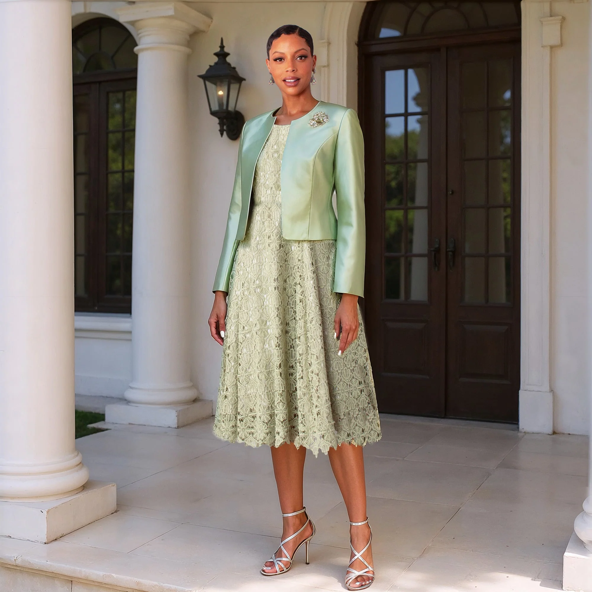 Lace Church Dress with Satin Jacket Set- 4529 - Image 3