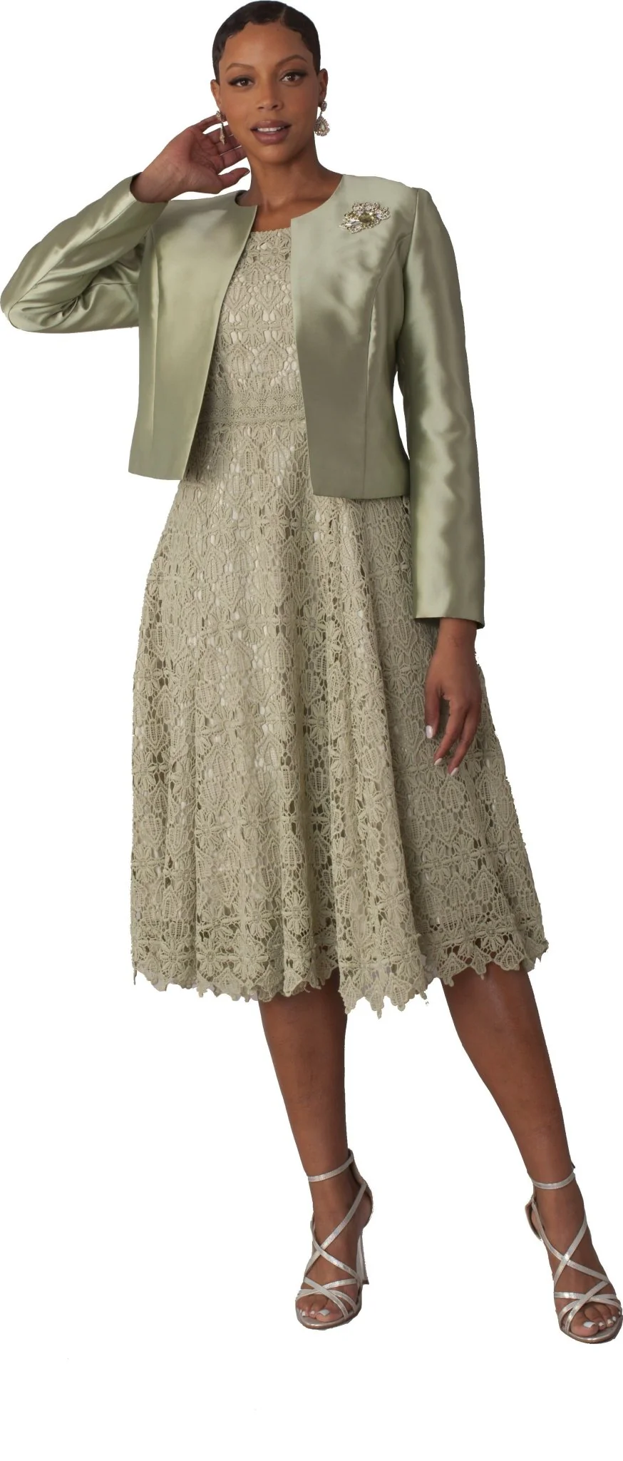 Lace Church Dress with Satin Jacket Set- 4529 - Image 4