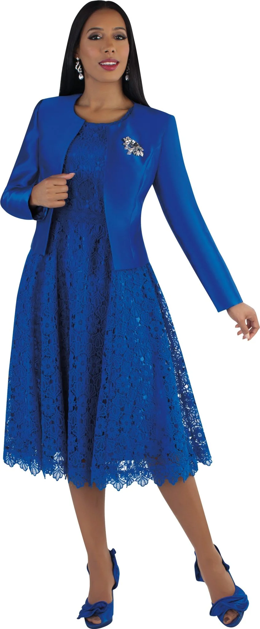 Lace Church Dress with Satin Jacket Set- 4529 - Image 6