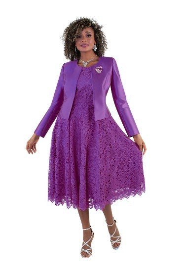 Lace Church Dress with Satin Jacket Set- 4529 - Image 7