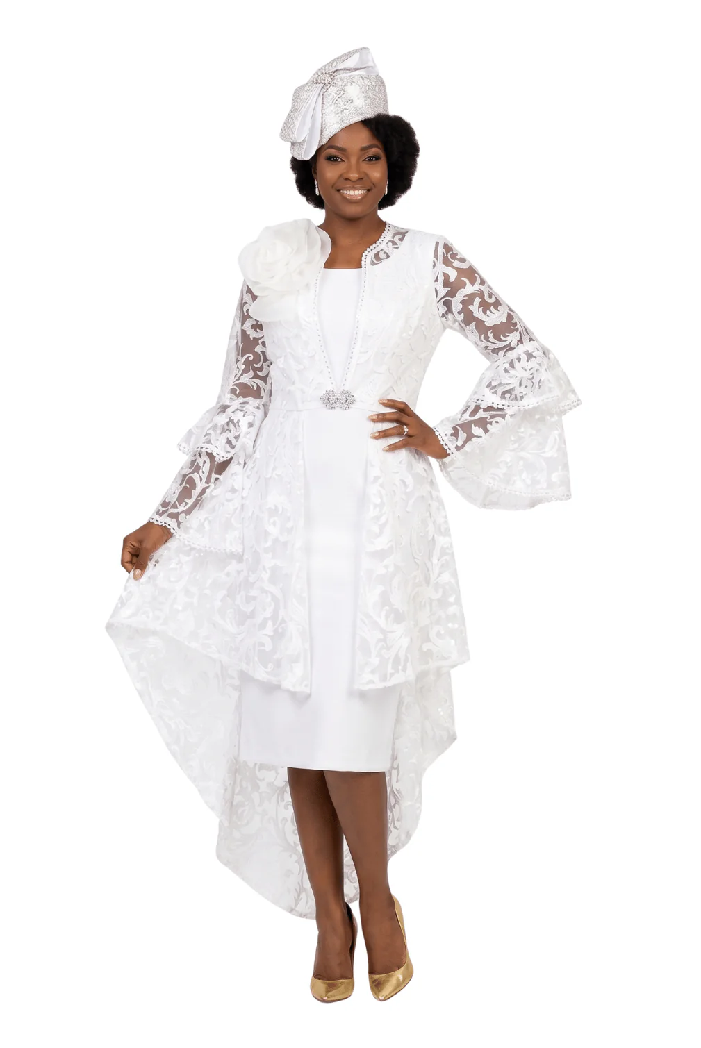 Lace Hi-Lo 2pc Jkt Dress w/ Flounce Sleeves-Plus