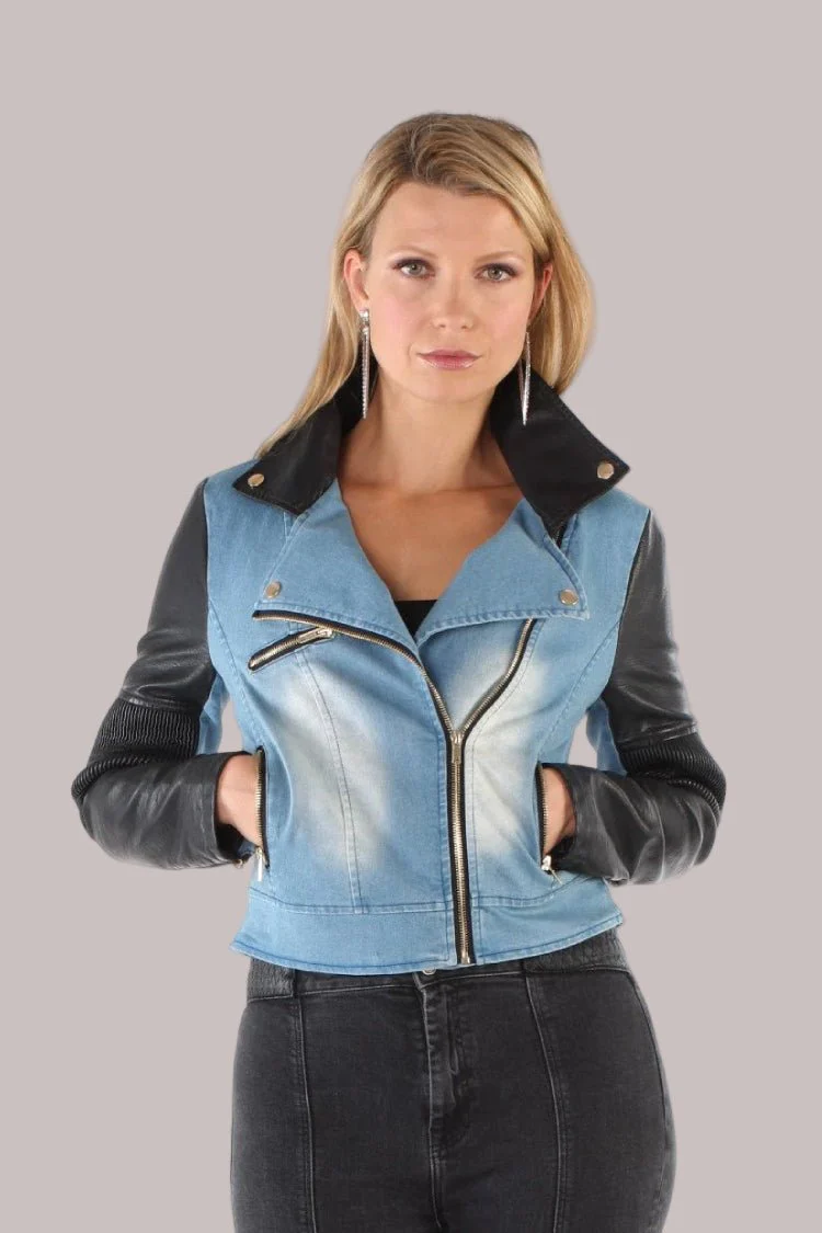 Leather and Denim Moto Jacket -81689