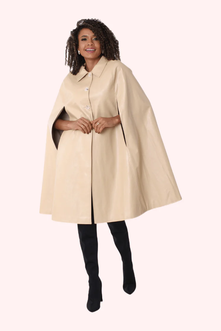 Leather Cape Coat -82048 - Image 6