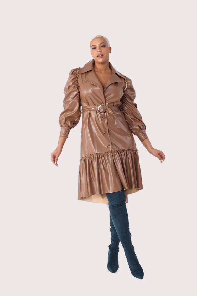 Leather High-Low Ruffle Midi Dress -82045 - Image 2