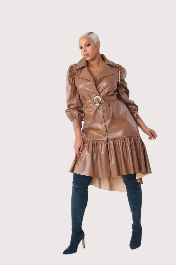 Leather High-Low Ruffle Midi Dress -82045 - Image 4