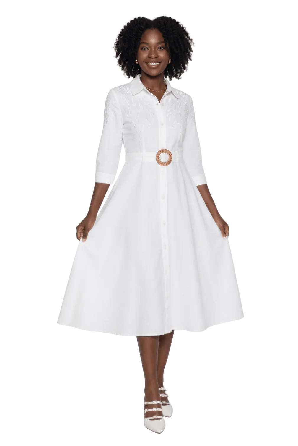 Belted Button Front Midi Dress by Lily and Taylor