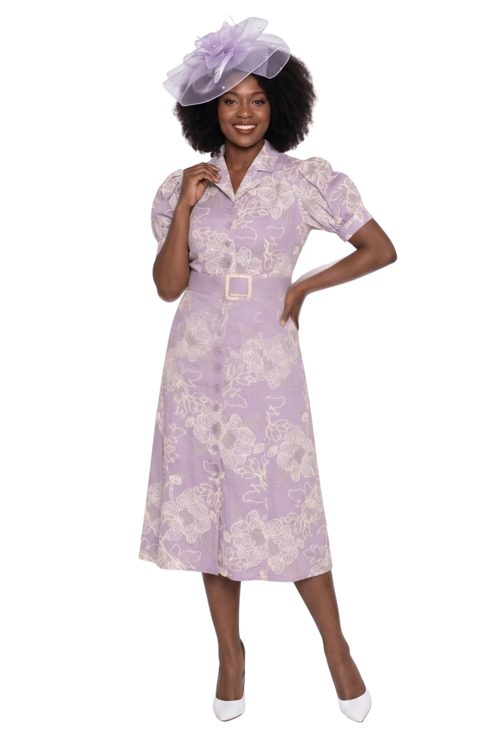 Floral Jacquard Belted Midi Dress by Lily and Taylor